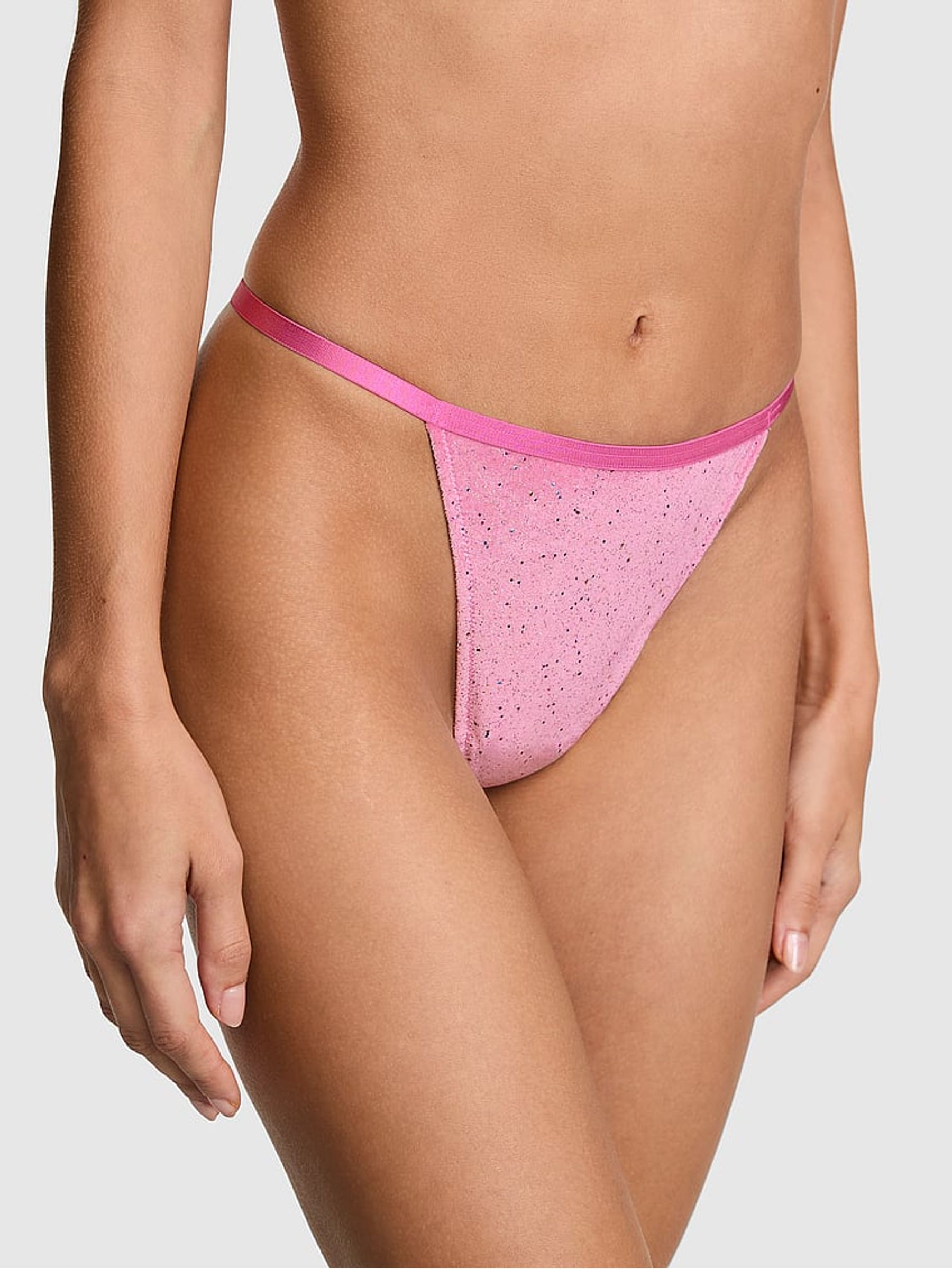 Moonstone Pink Thong Confetti Velour Knickers - Image 1 of 2 Moonstone Pink Thong Confetti Velour Knickers - Image 1 of 2