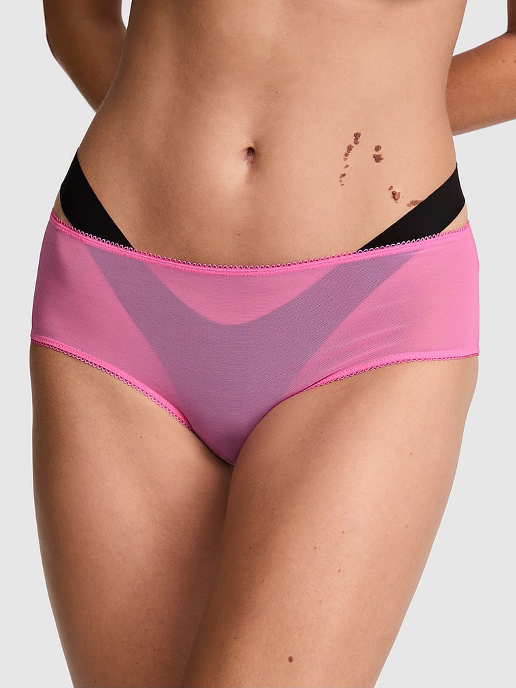Hollywood Pink/Black Double Strap Cheeky Sequin Mesh Knickers - Image 1 of 2 Hollywood Pink/Black Double Strap Cheeky Sequin Mesh Knickers - Image 1 of 2