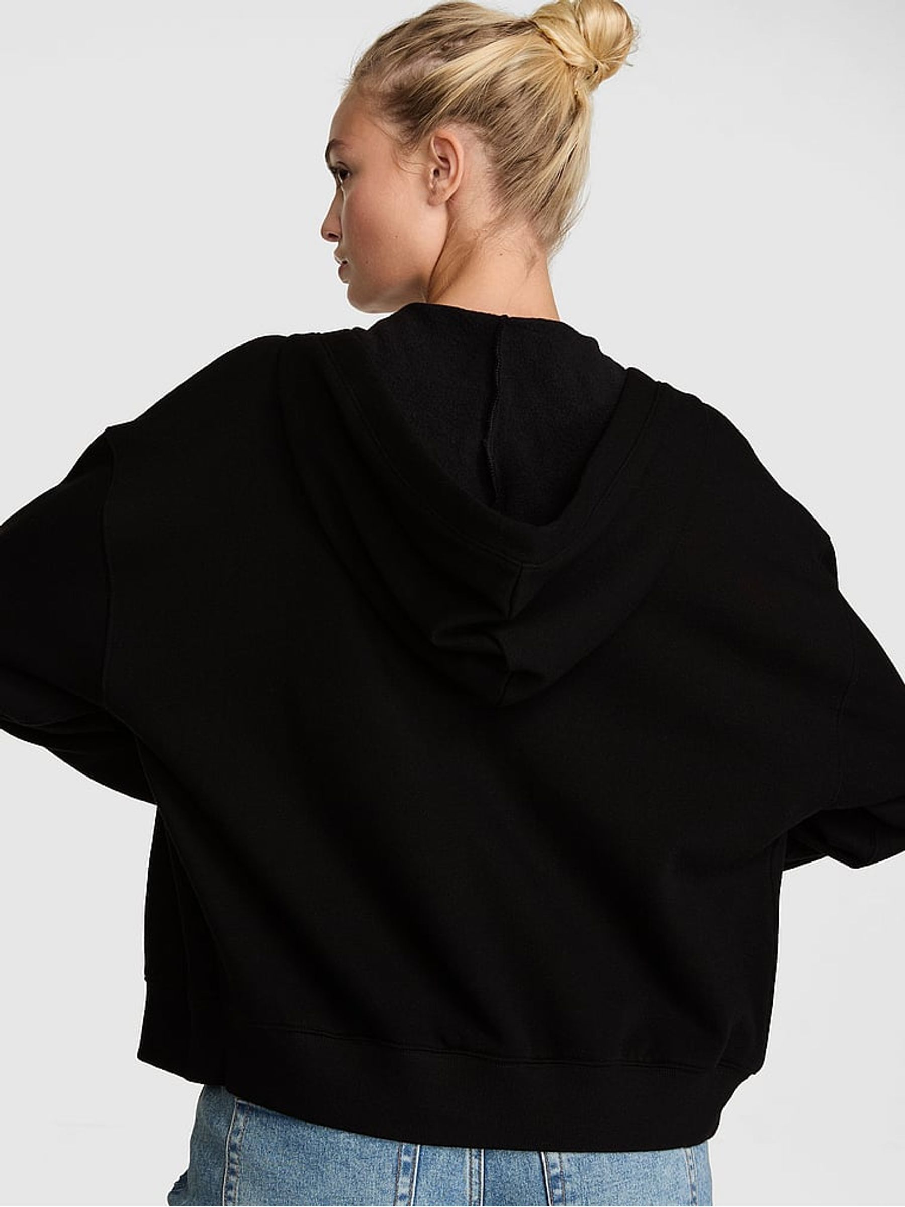 Pure Black Fleece Zip Up Hoodie - Image 2 of 2