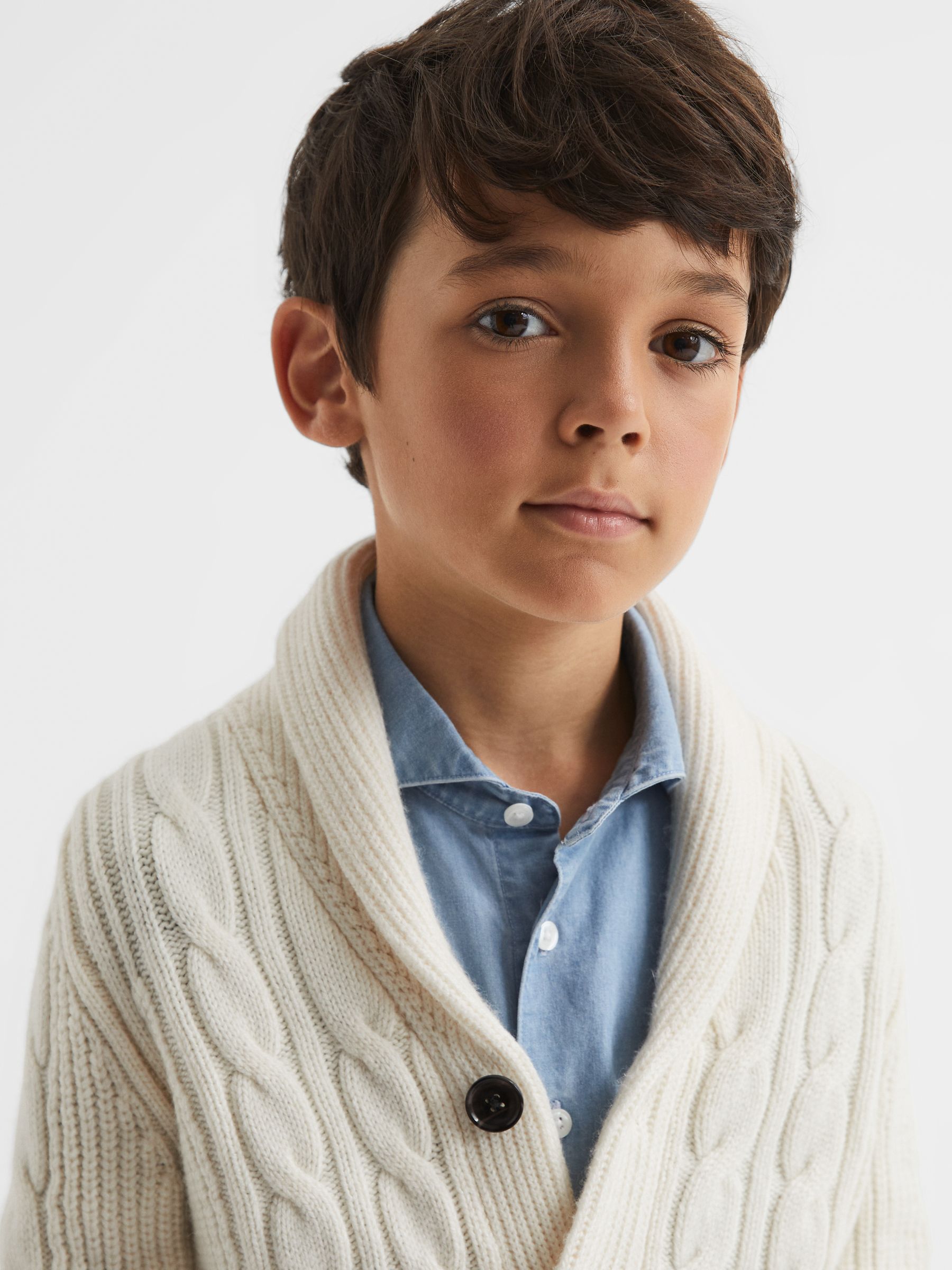 Senior Cable Knit Cardigan in Ecru - Image 3 of 8