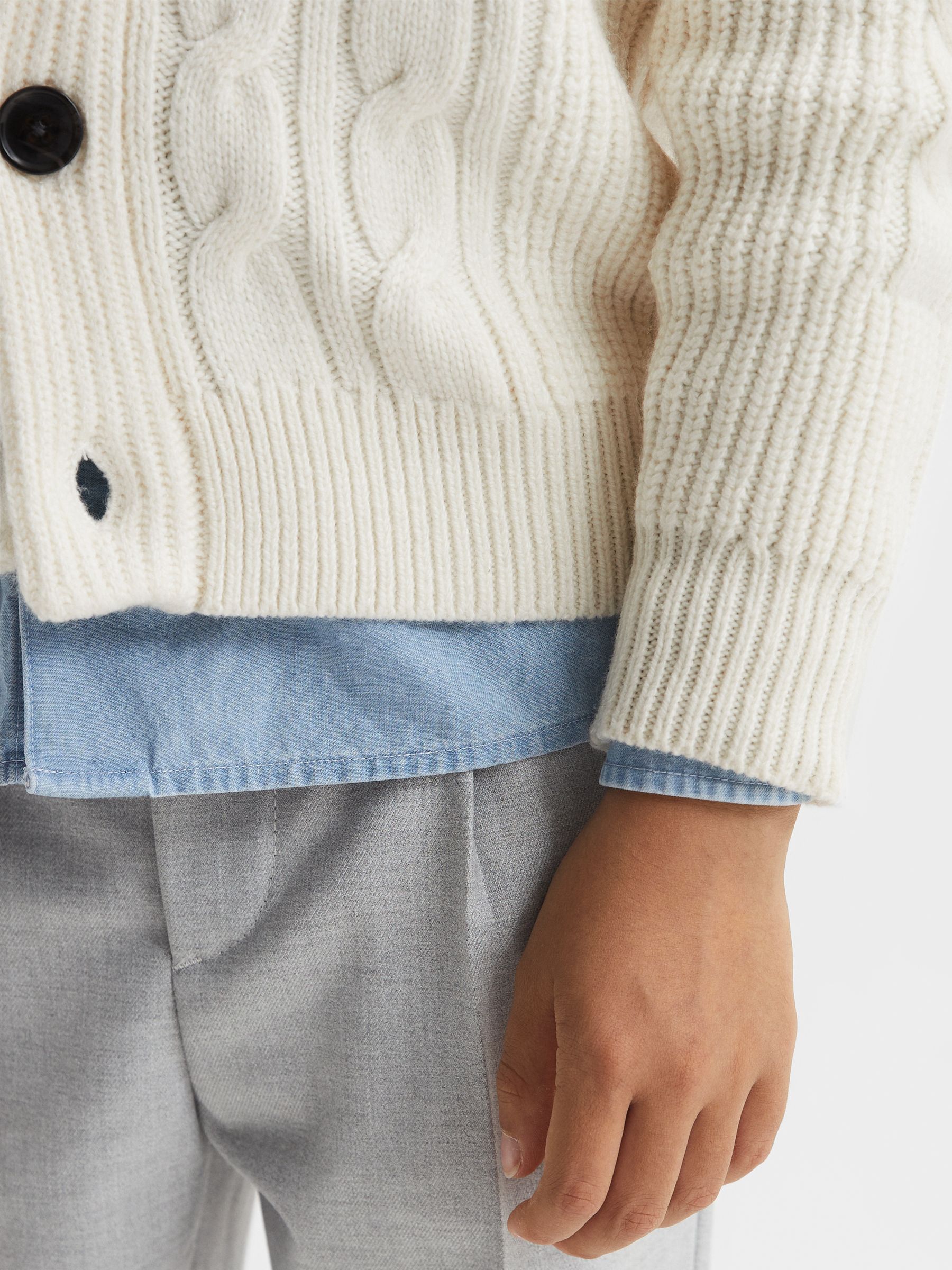 Senior Cable Knit Cardigan in Ecru - Image 4 of 8