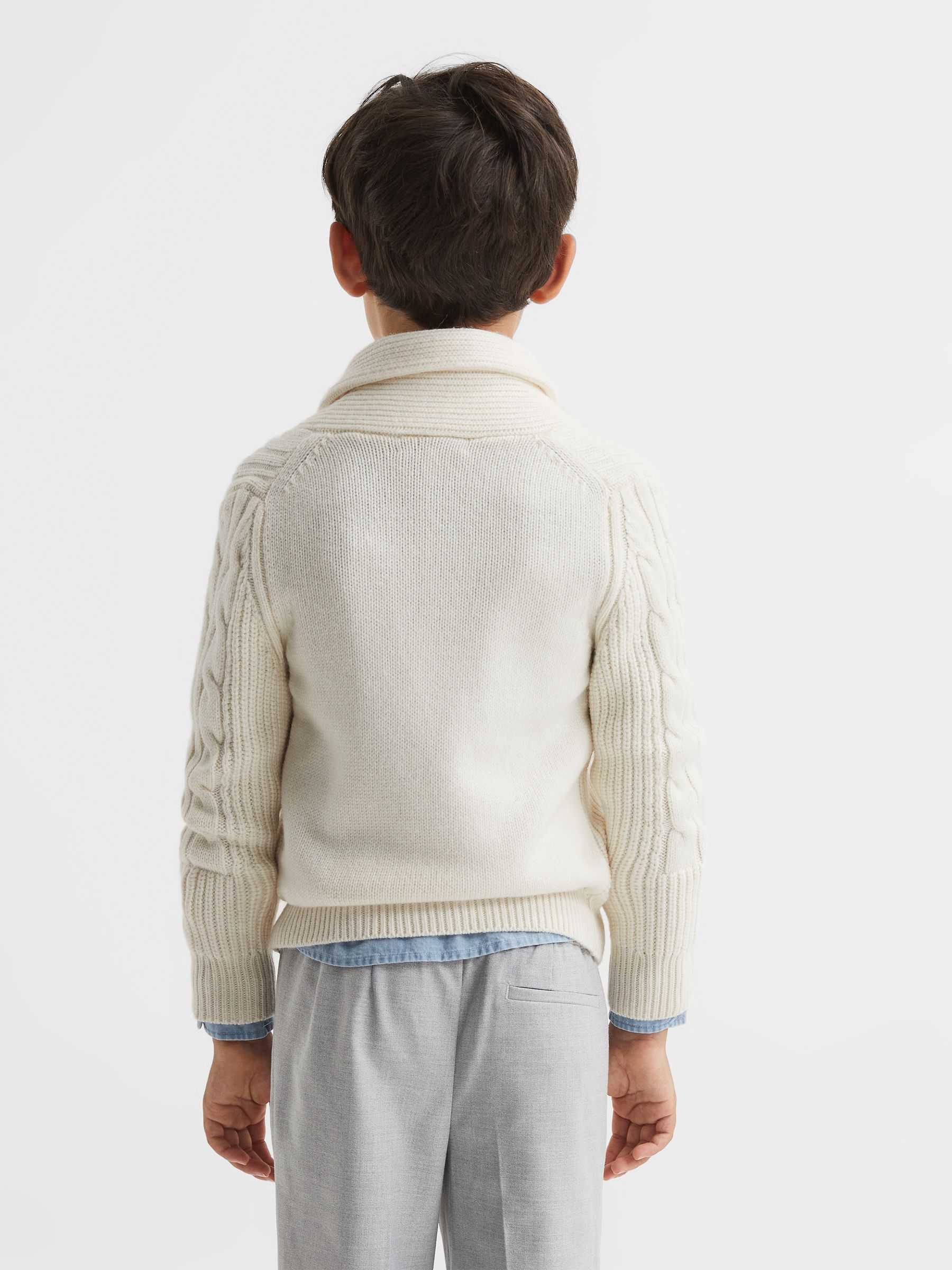 Senior Cable Knit Cardigan in Ecru - Image 5 of 8