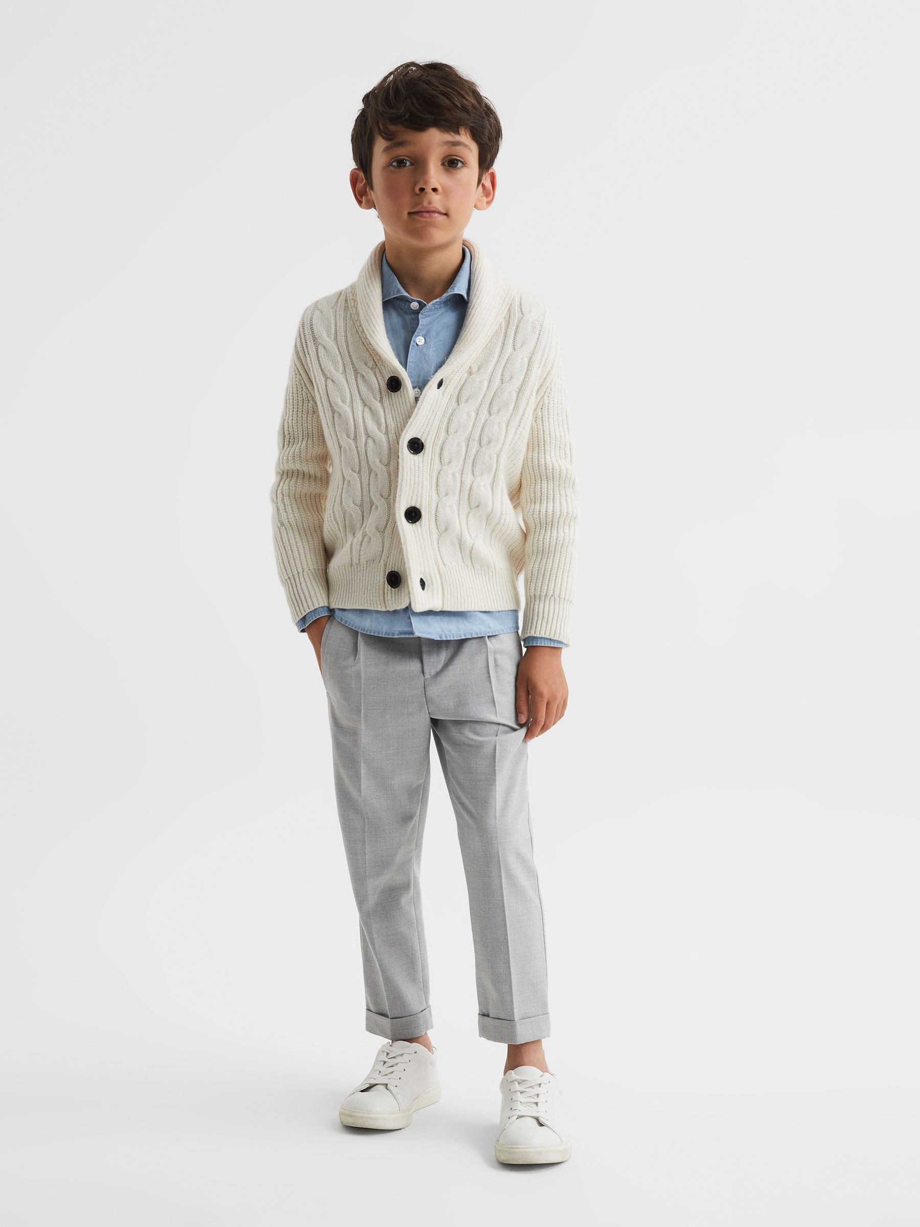 Senior Cable Knit Cardigan in Ecru - Image 6 of 8