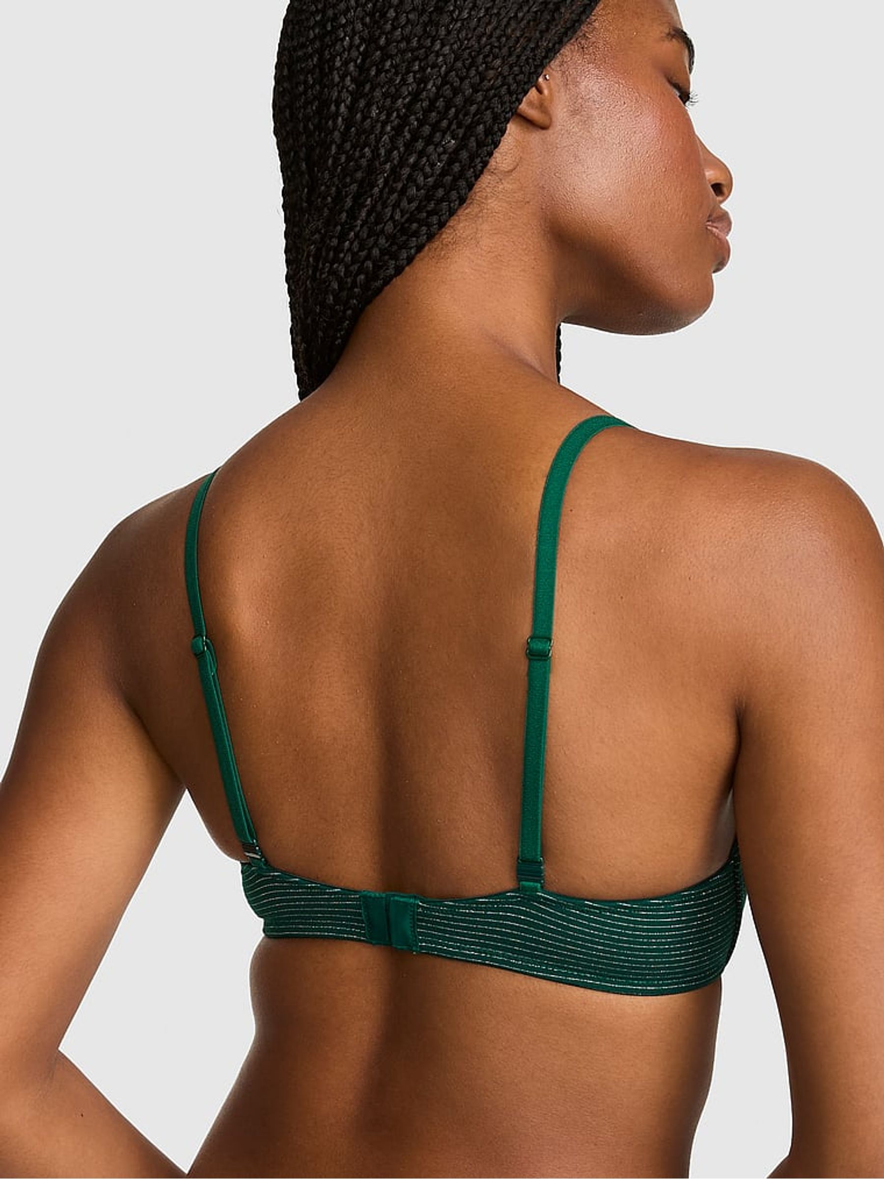 Dark Garden Green Shine Non Wired Lightly Lined Lace Trim Bra - Image 2 of 2 Dark Garden Green Shine Non Wired Lightly Lined Lace Trim Bra - Image 2 of 2