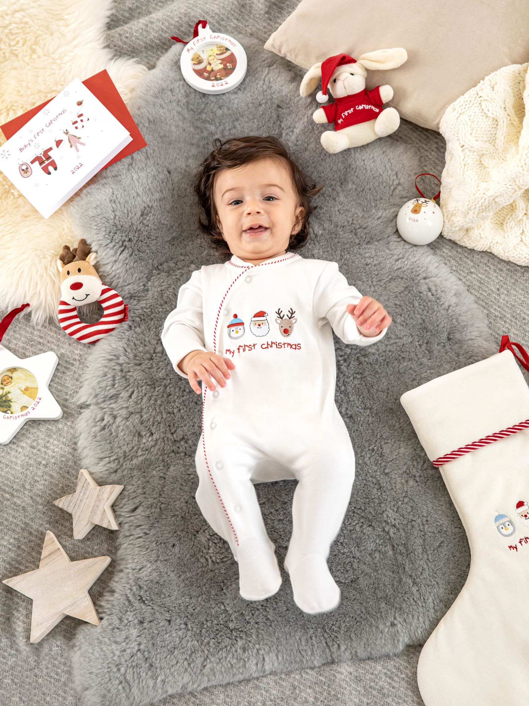 Cream My First Christmas Cotton Baby Sleepsuit - Image 1 of 4