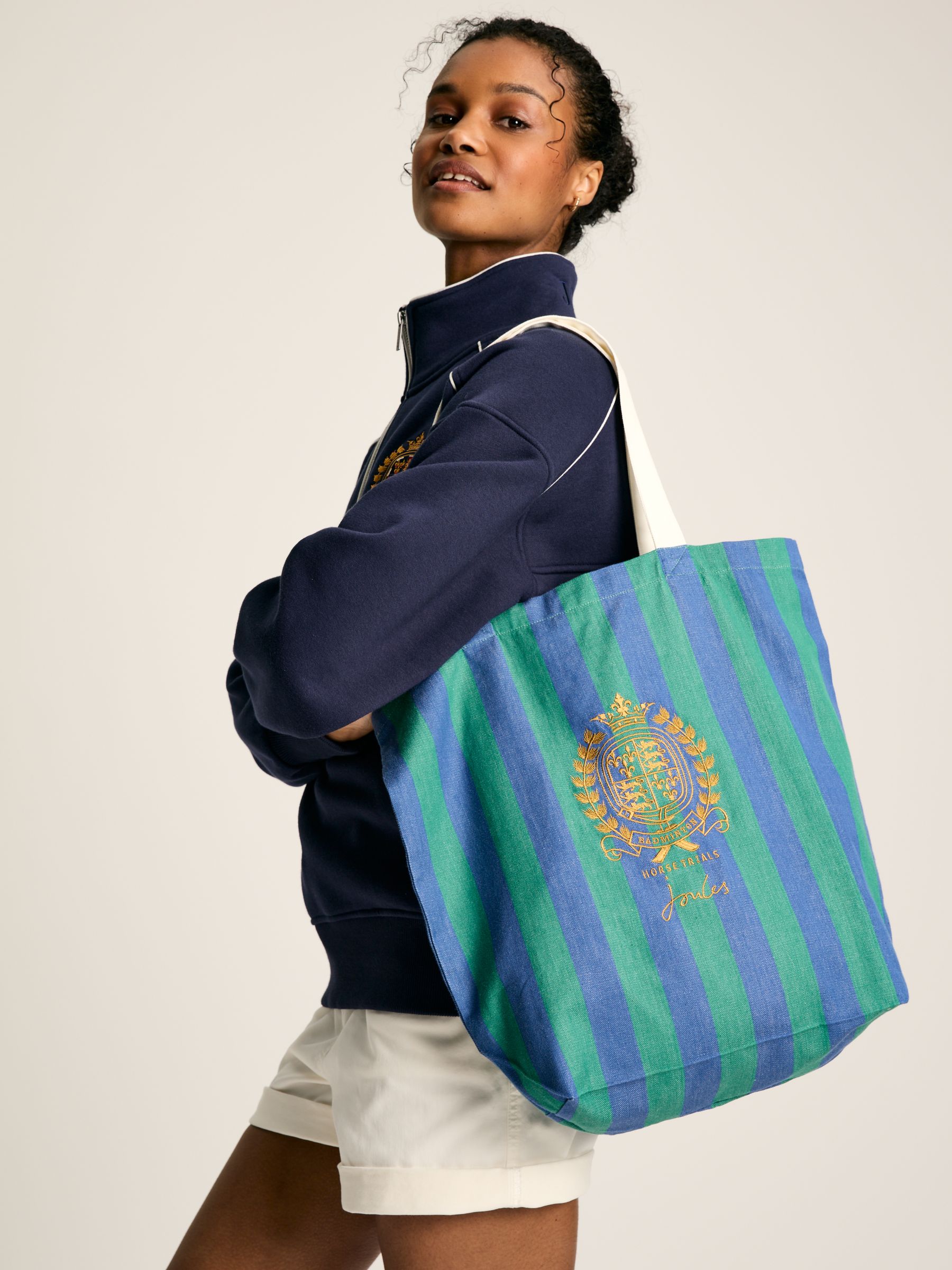 Official Badminton Blue & Green Striped Tote Bag - Image 1 of 5 Official Badminton Blue & Green Striped Tote Bag - Image 1 of 5