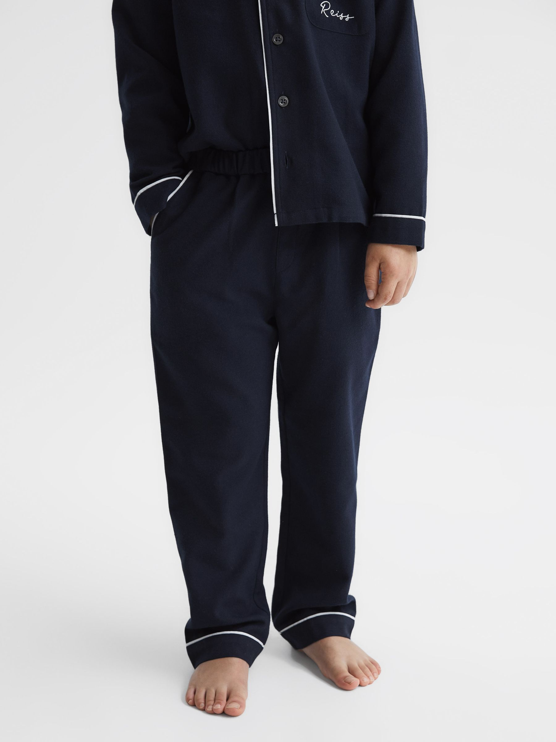 4-9 yrs Cotton Piped Pyjama Trousers in Navy - Image 1 of 6