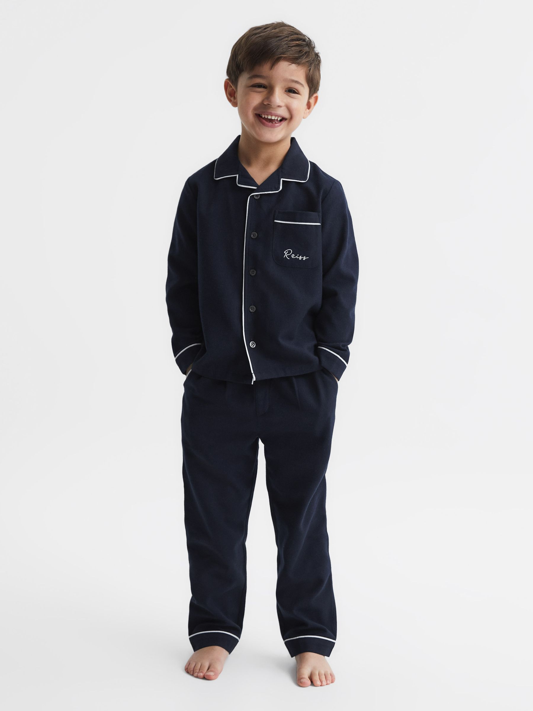 4-9 yrs Cotton Piped Pyjama Trousers in Navy - Image 3 of 6