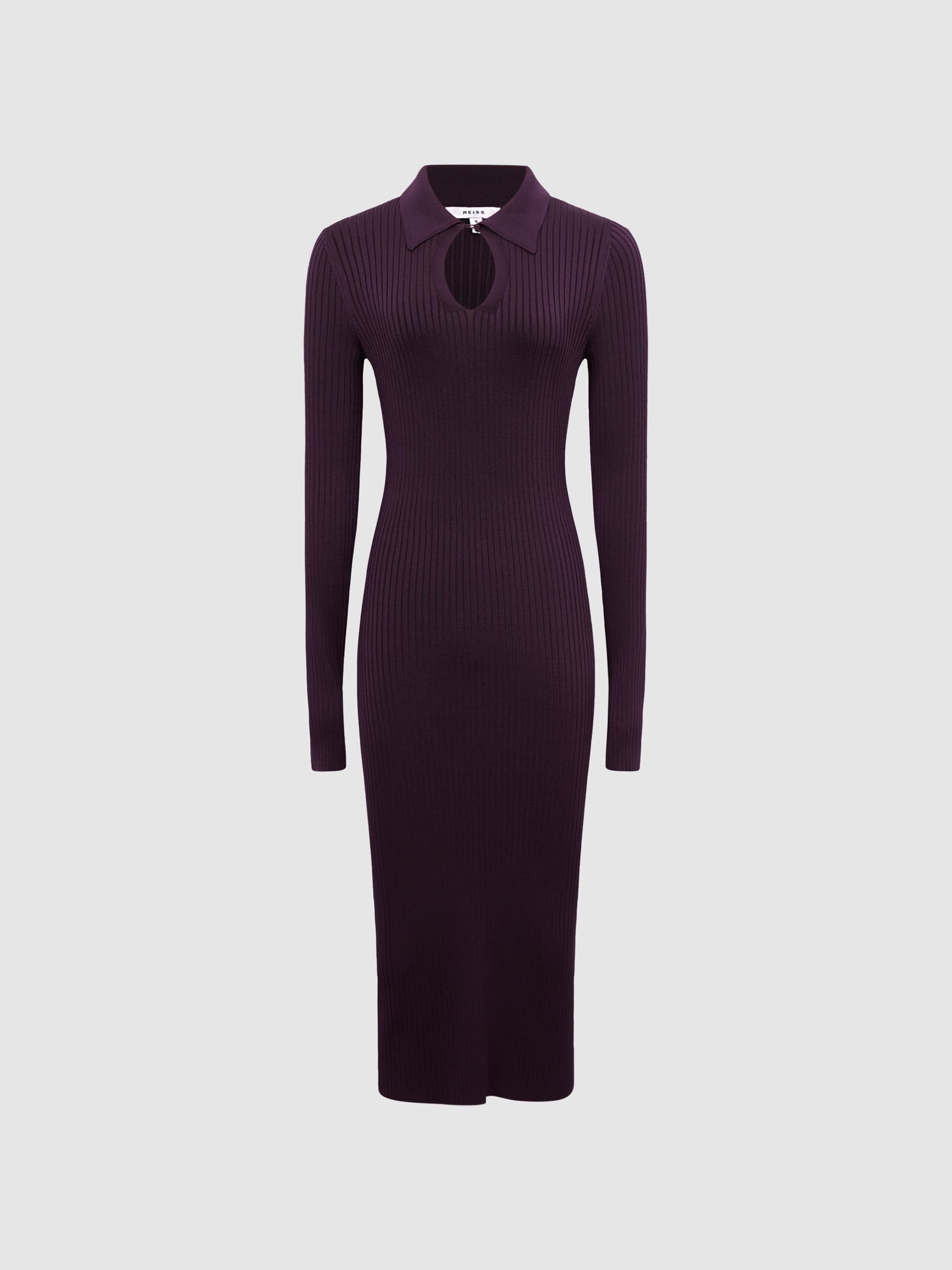 Collared Knitted Bodycon Dress in Purple - Image 2 of 7 Collared Knitted Bodycon Dress in Purple - Image 2 of 7