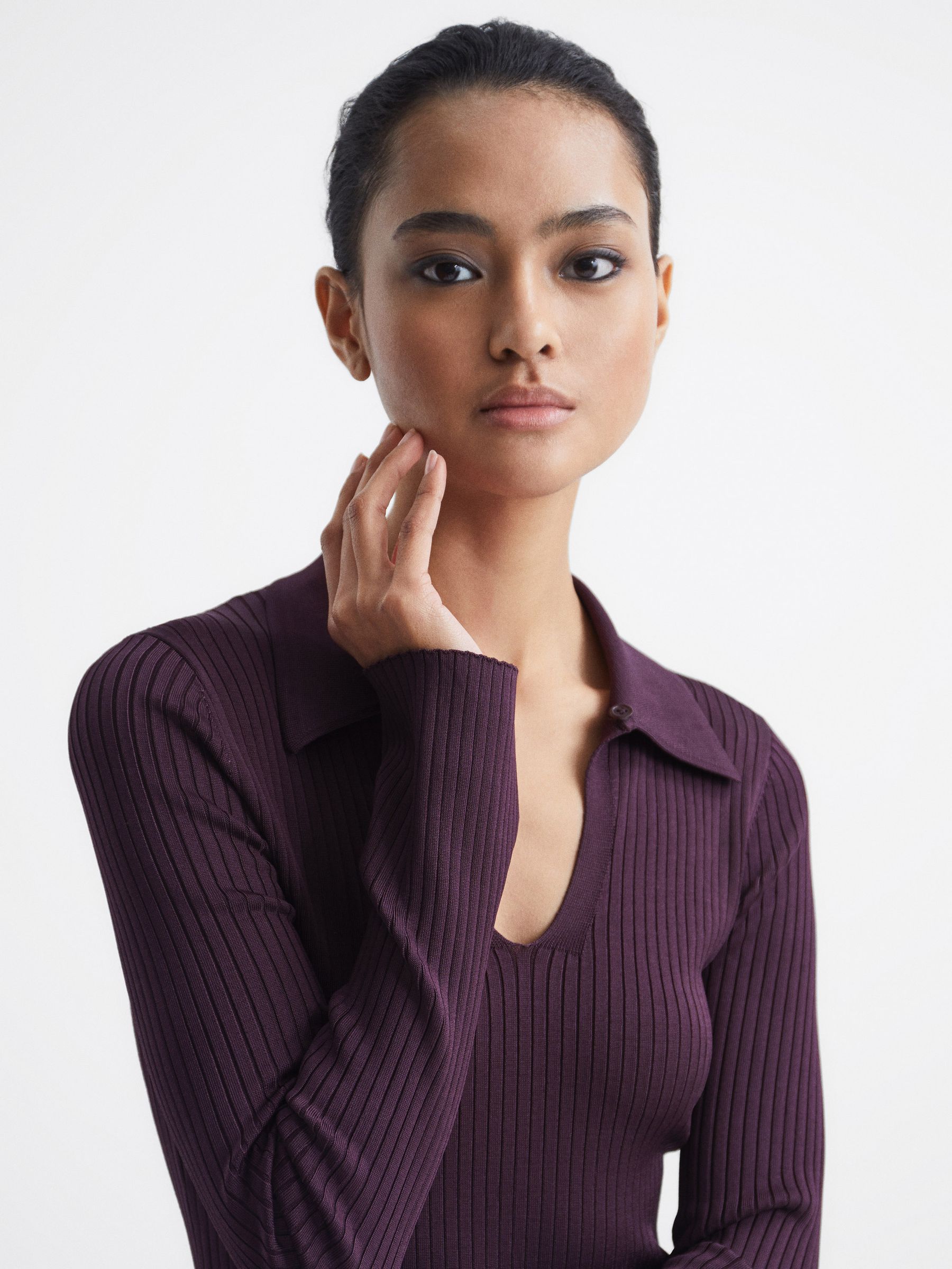 Collared Knitted Bodycon Dress in Purple - Image 4 of 7