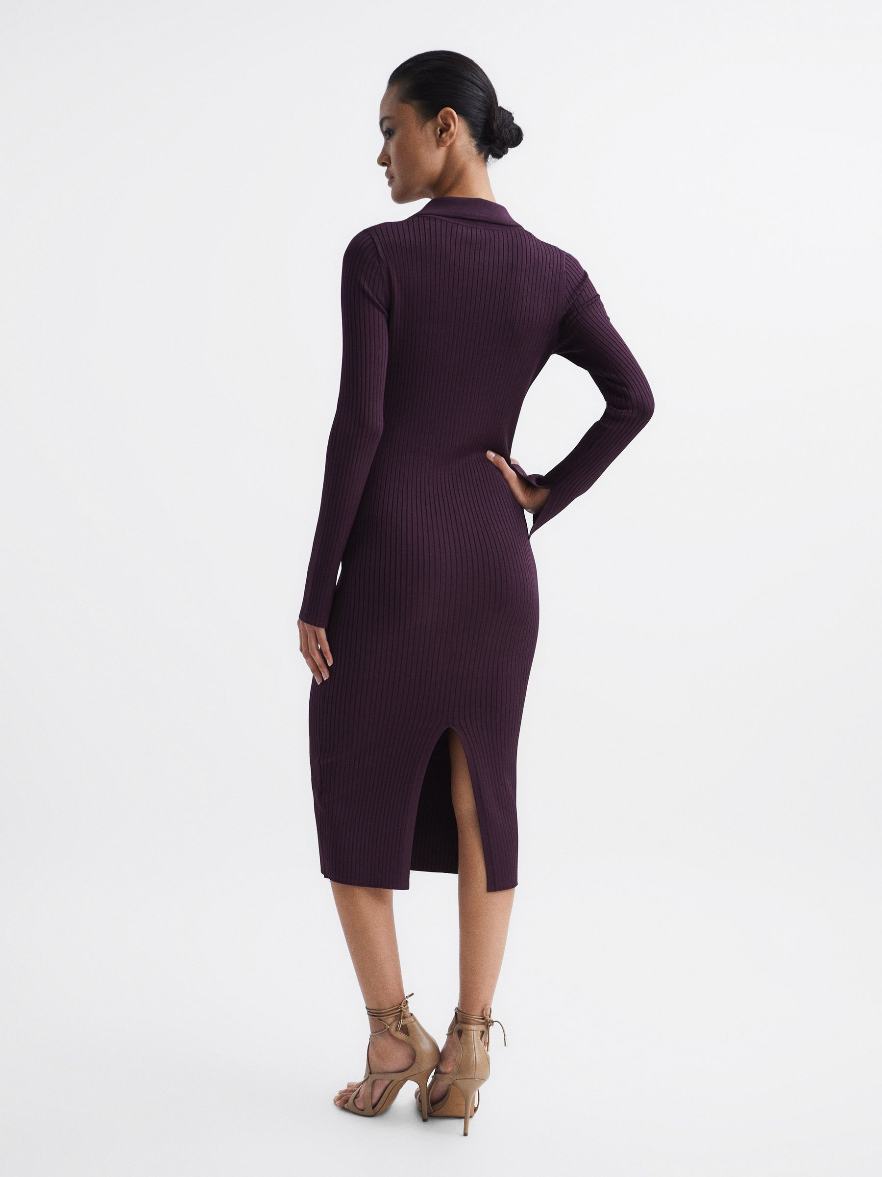 Collared Knitted Bodycon Dress in Purple - Image 5 of 7