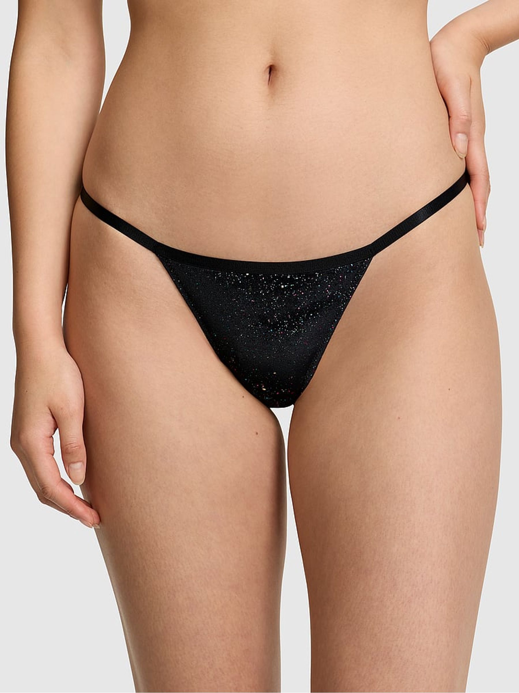 Black Mini Scoop Thong Confetti Velour Knickers - Image 2 of 3