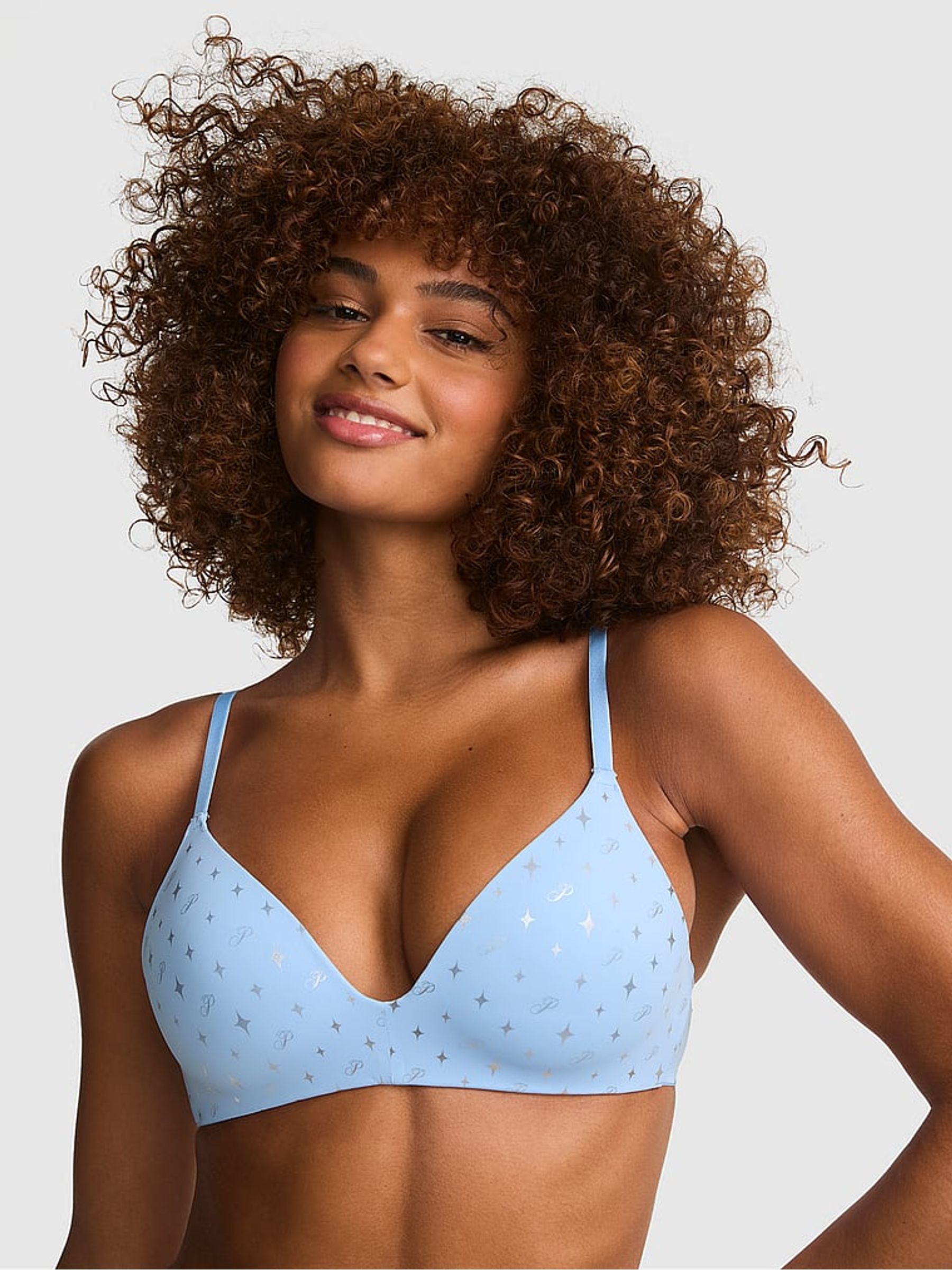 Periwinkle Blue Foil Stars Non Wired Lightly Lined Bra - Image 2 of 3 Periwinkle Blue Foil Stars Non Wired Lightly Lined Bra - Image 2 of 3