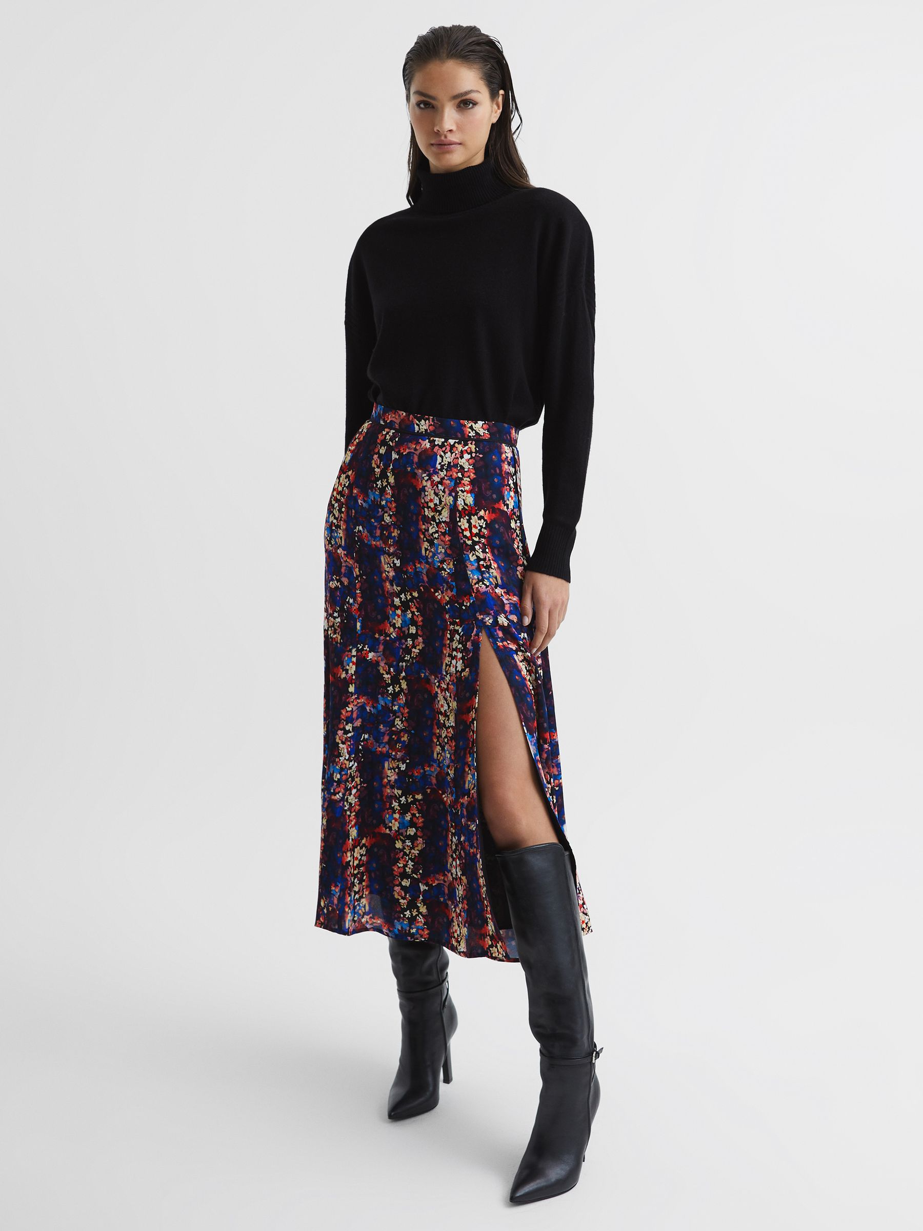 Abstract Floral Slip Skirt in Black - Image 1 of 5 Abstract Floral Slip Skirt in Black - Image 1 of 5
