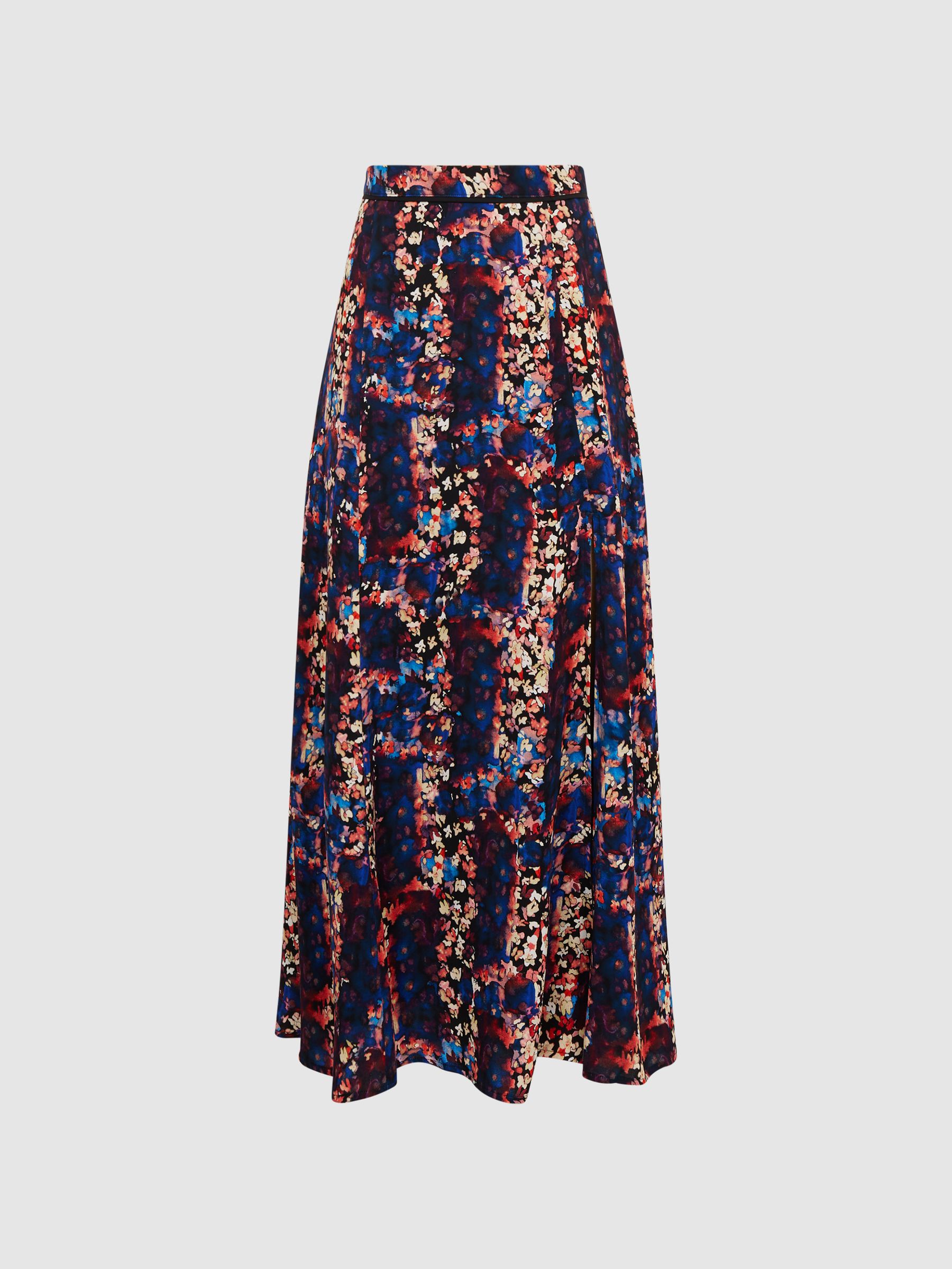 Abstract Floral Slip Skirt in Black - Image 2 of 5