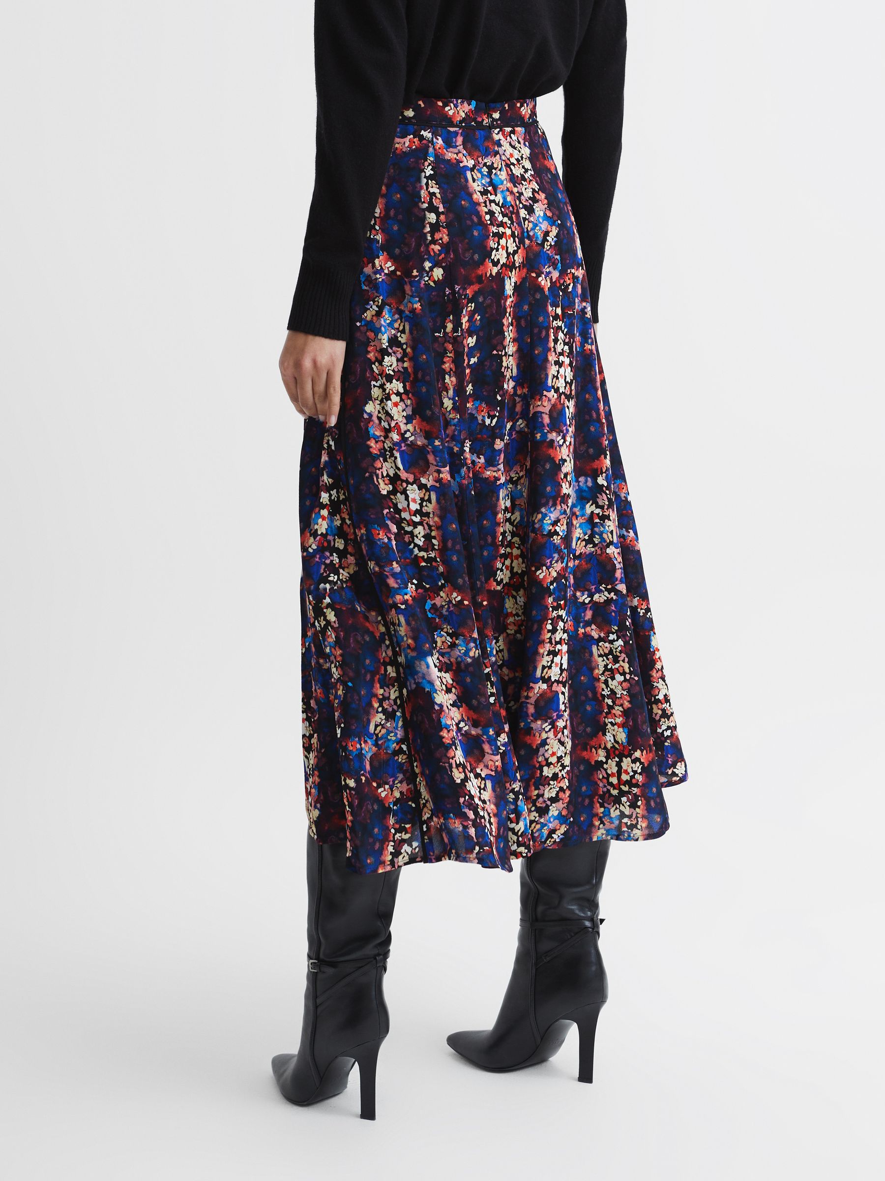 Reiss Abstract Floral Slip Skirt in Black - REISS