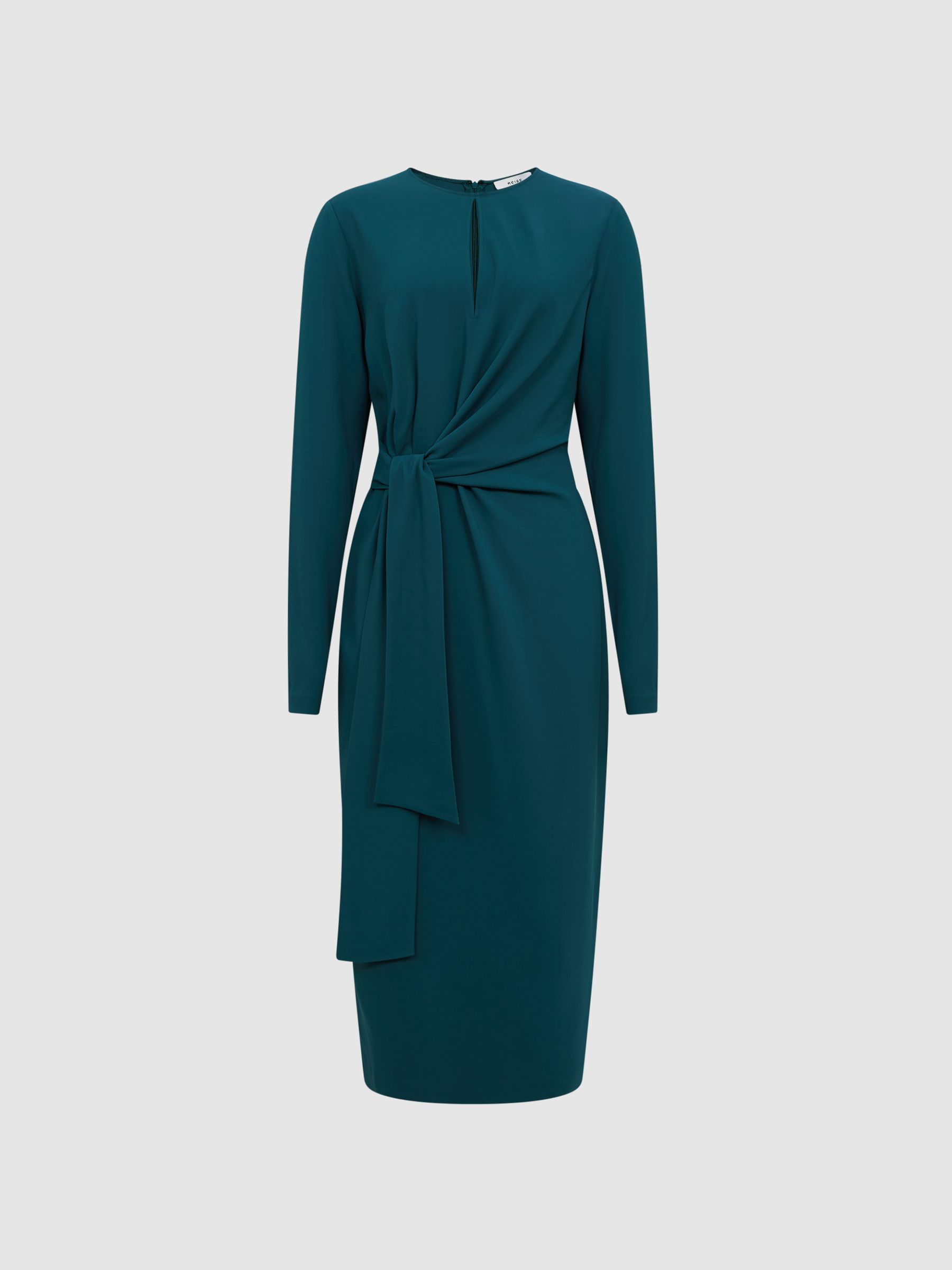 Tie Waist Bodycon Midi Dress in Teal - Image 2 of 5