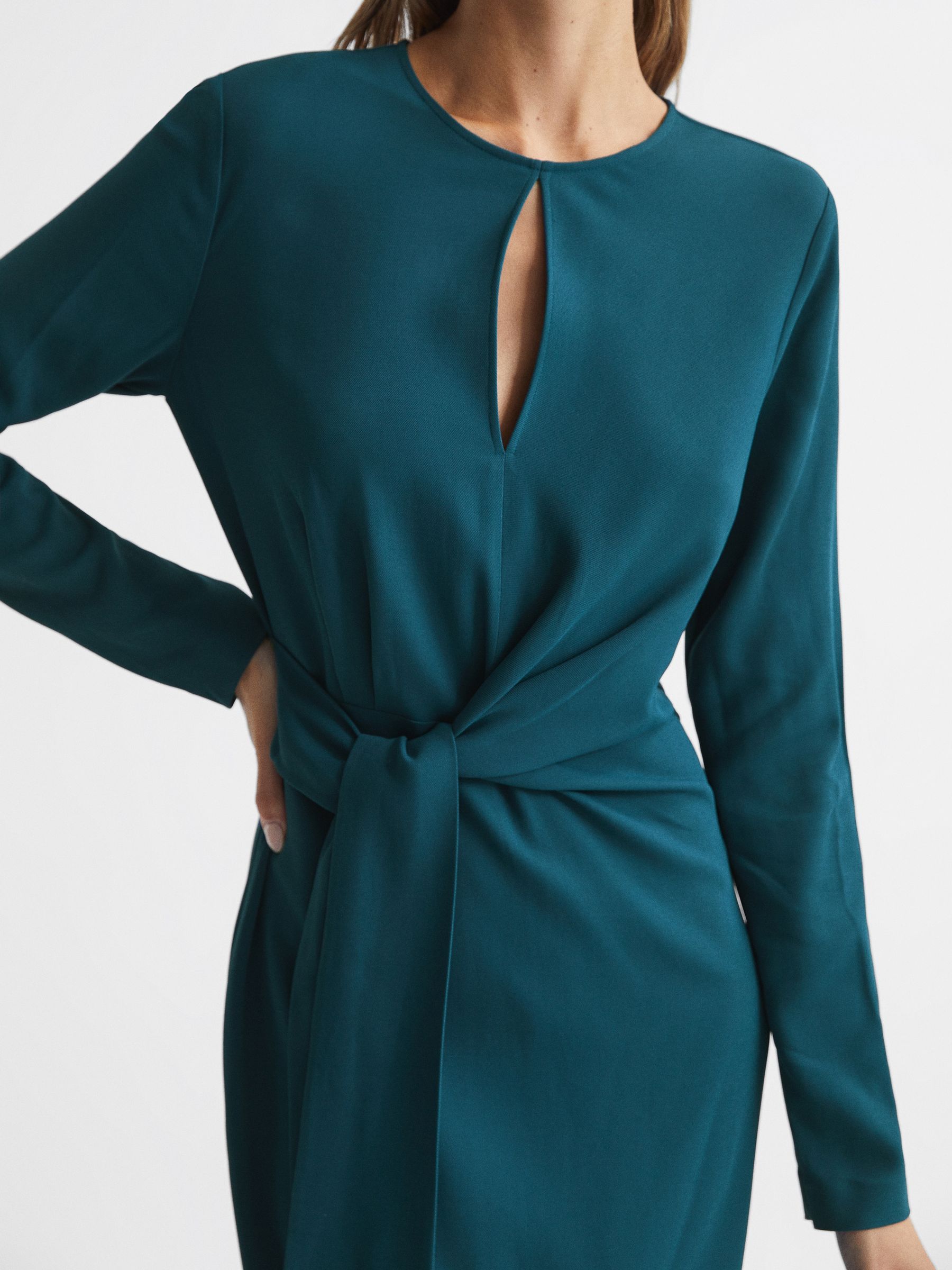 Tie Waist Bodycon Midi Dress in Teal - Image 4 of 5