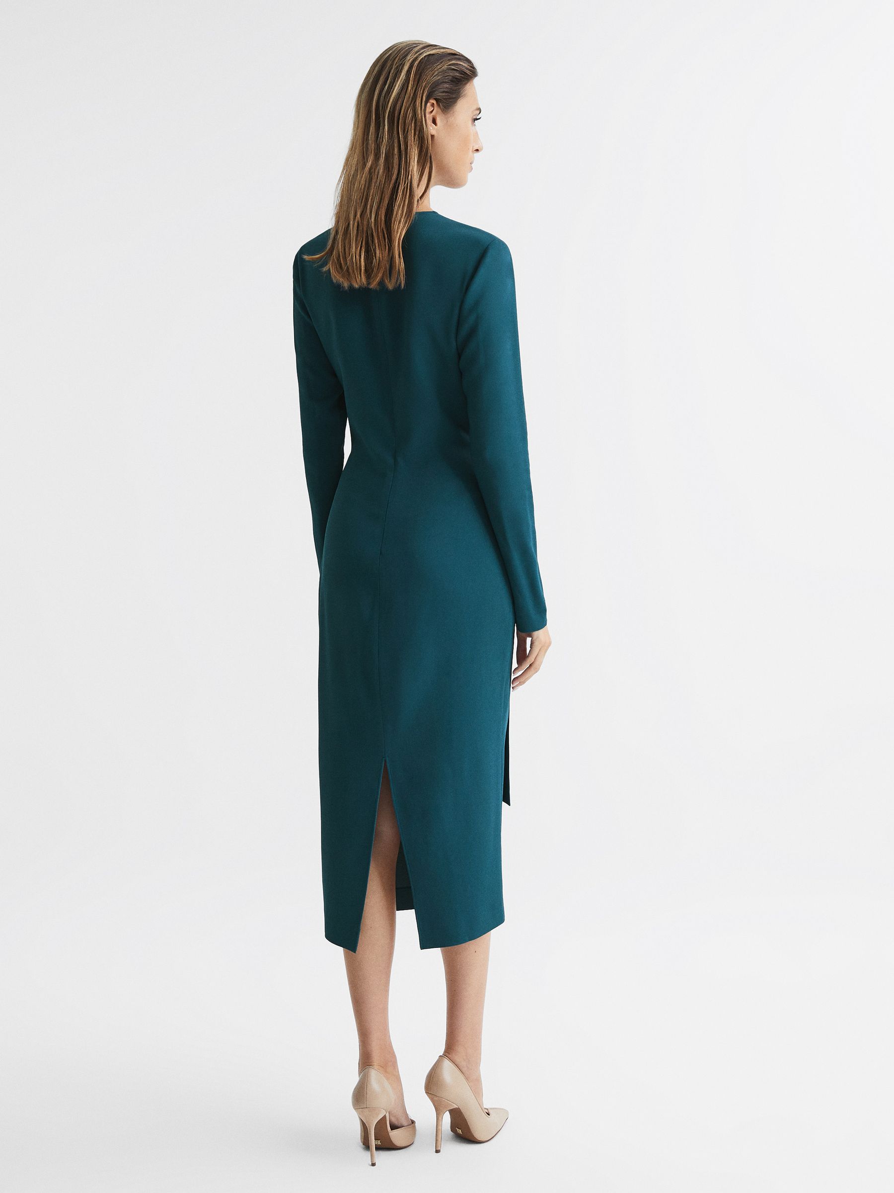 Tie Waist Bodycon Midi Dress in Teal - Image 5 of 5