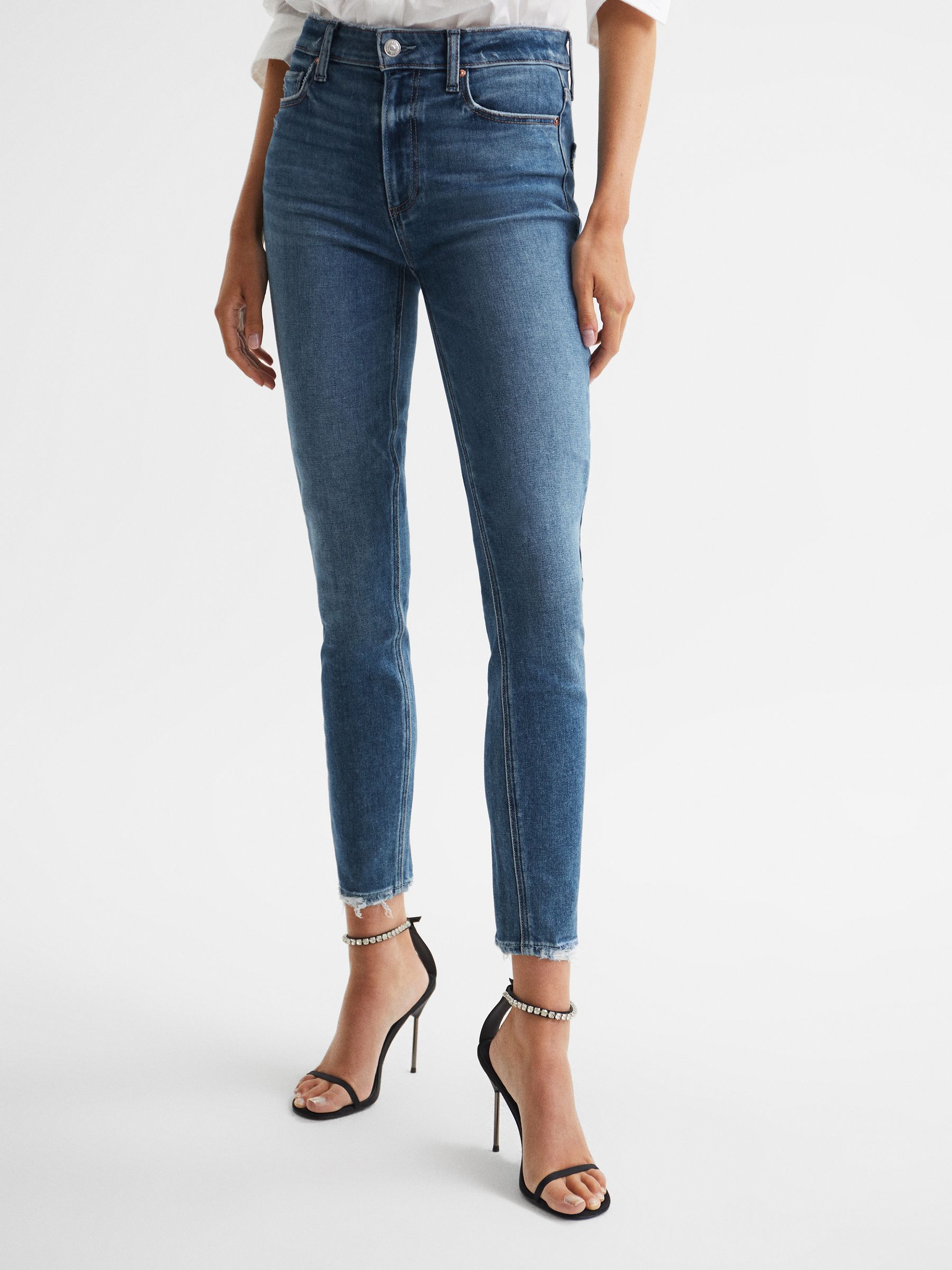 PAIGE High Rise Crop Skinny Jeans in Mid Blue - Image 1 of 8