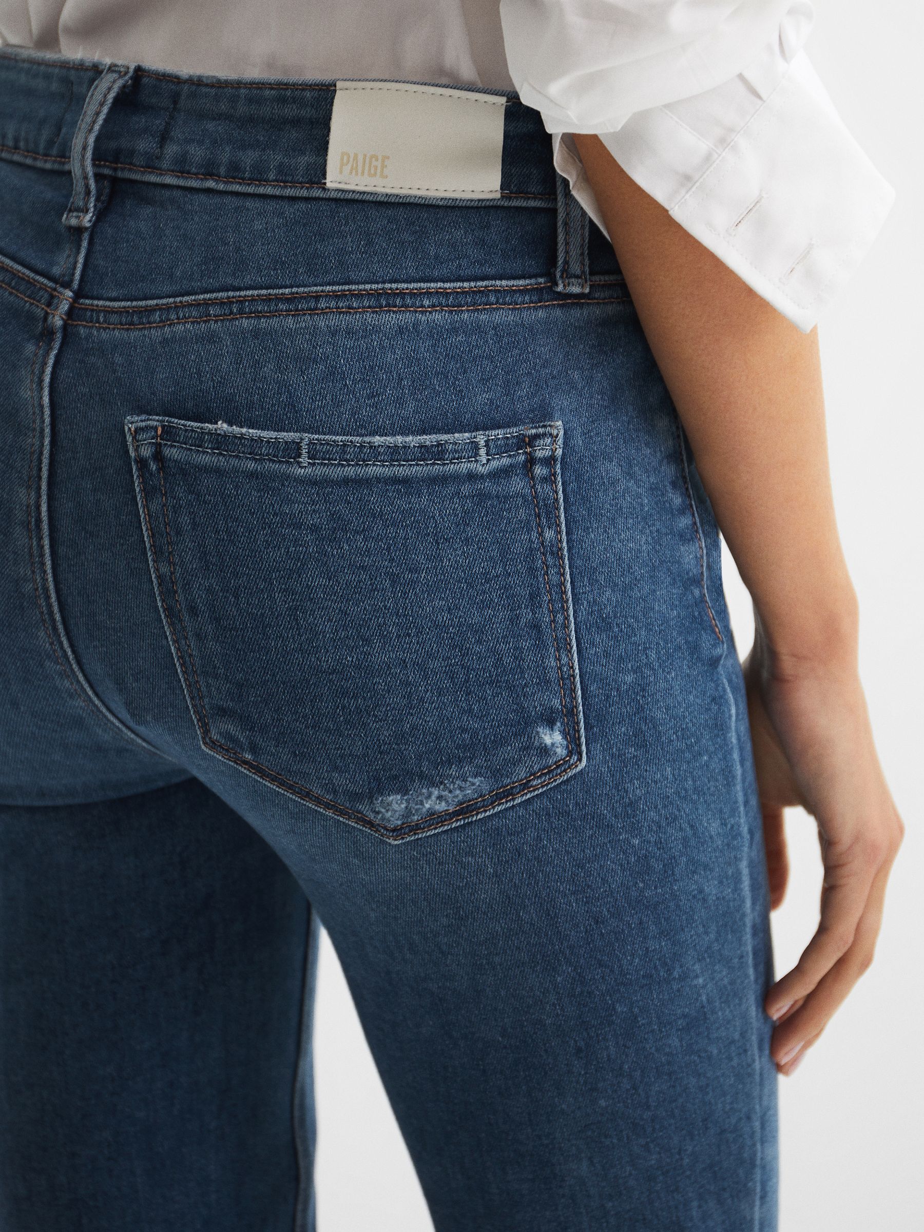 PAIGE High Rise Crop Skinny Jeans in Mid Blue - Image 6 of 8