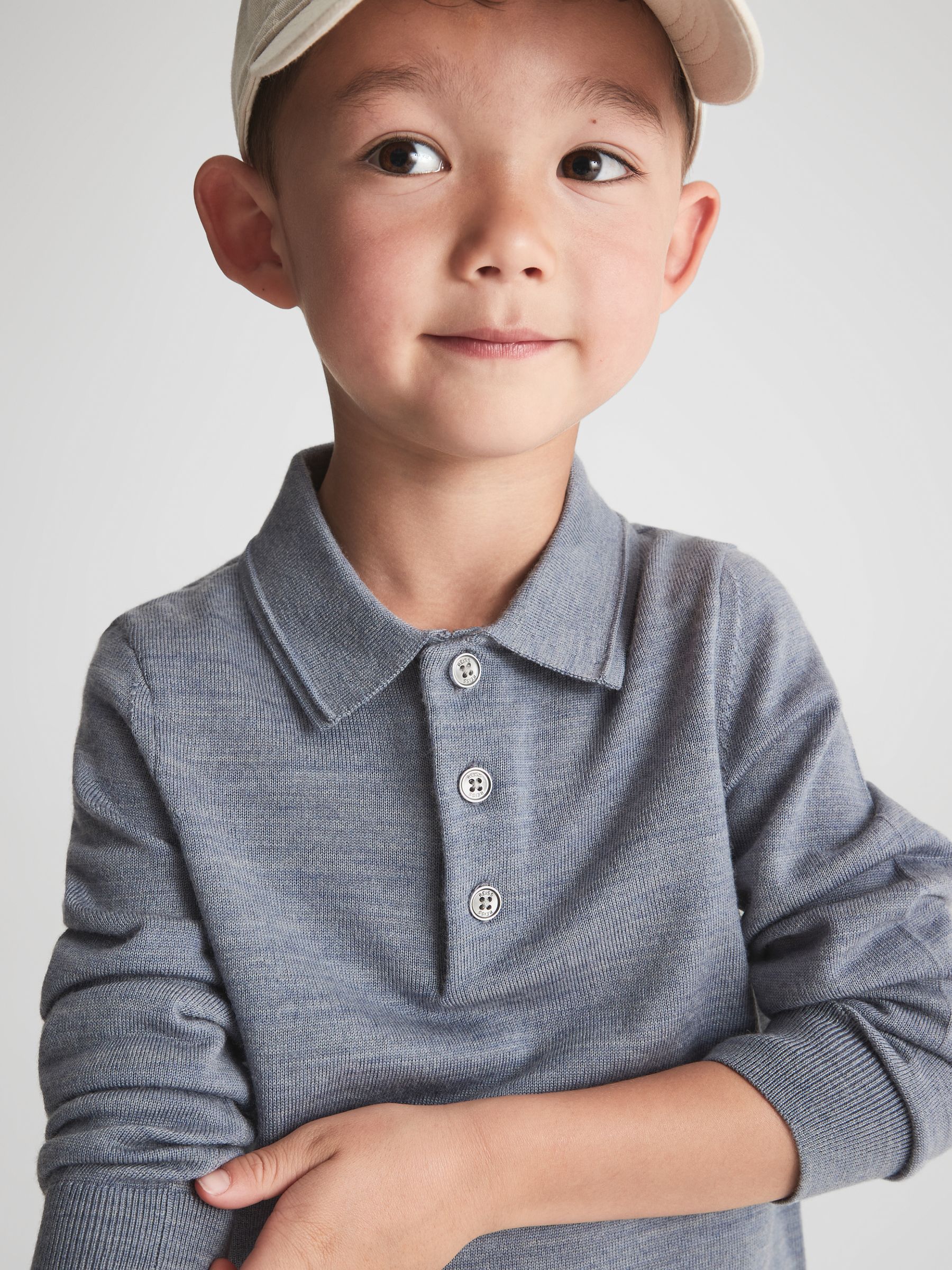 3-9 yrs Merino Wool Polo Shirt in Denim Melange - Image 1 of 6