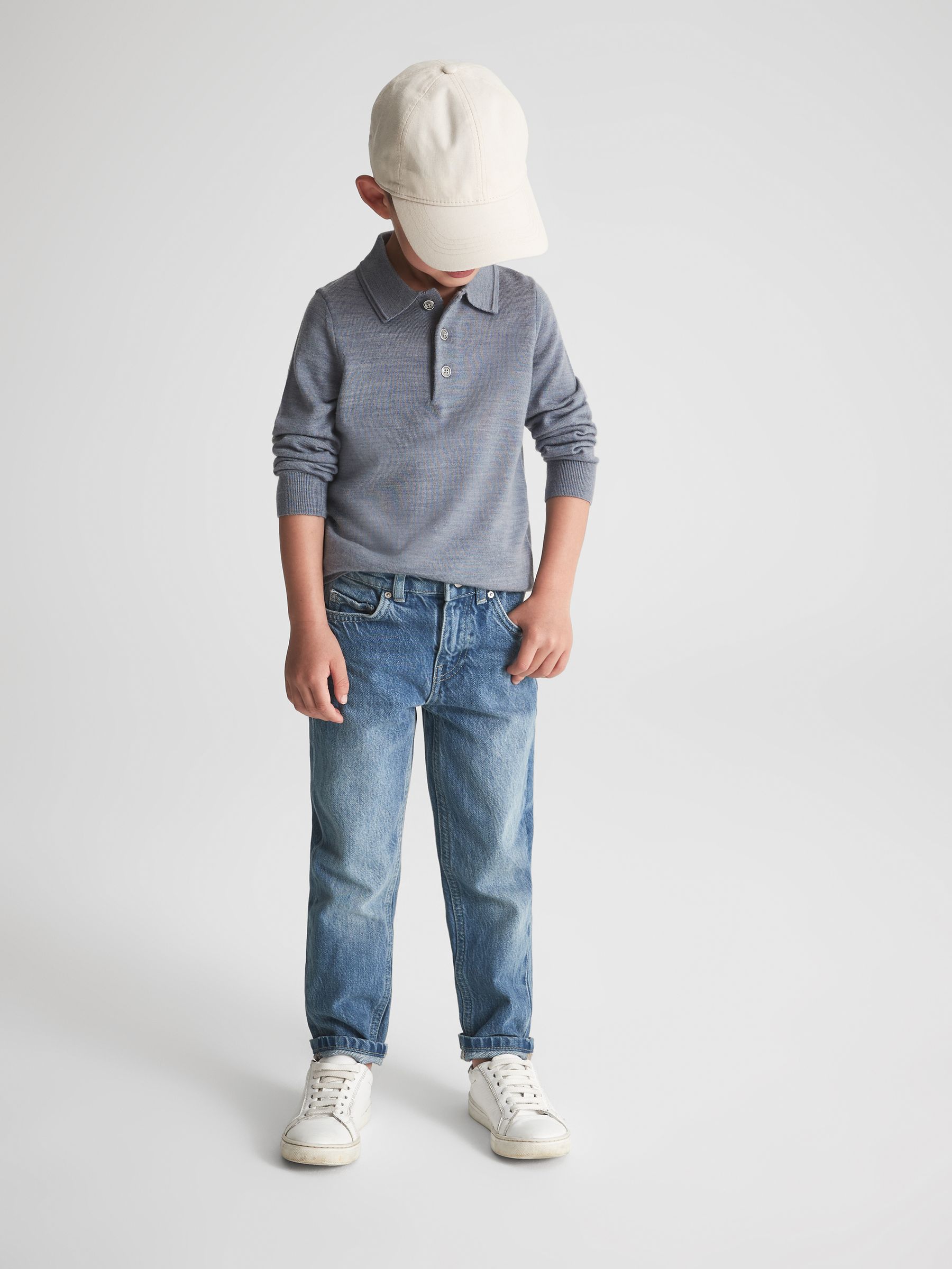 3-9 yrs Merino Wool Polo Shirt in Denim Melange - Image 3 of 6
