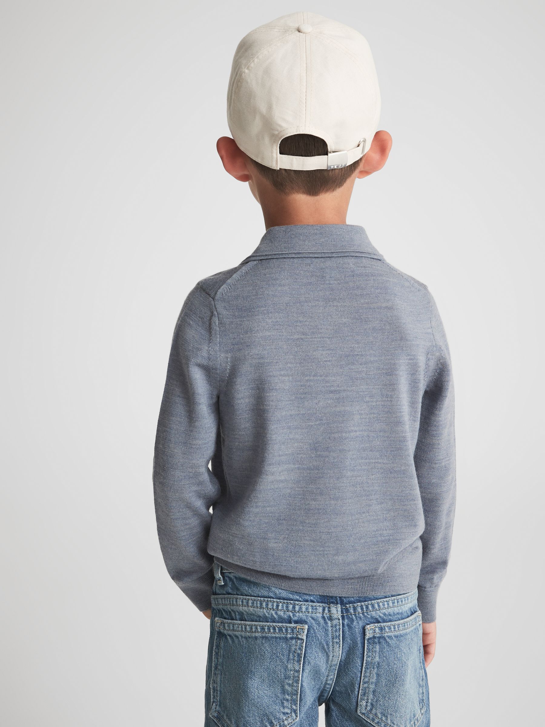 3-9 yrs Merino Wool Polo Shirt in Denim Melange - Image 5 of 6