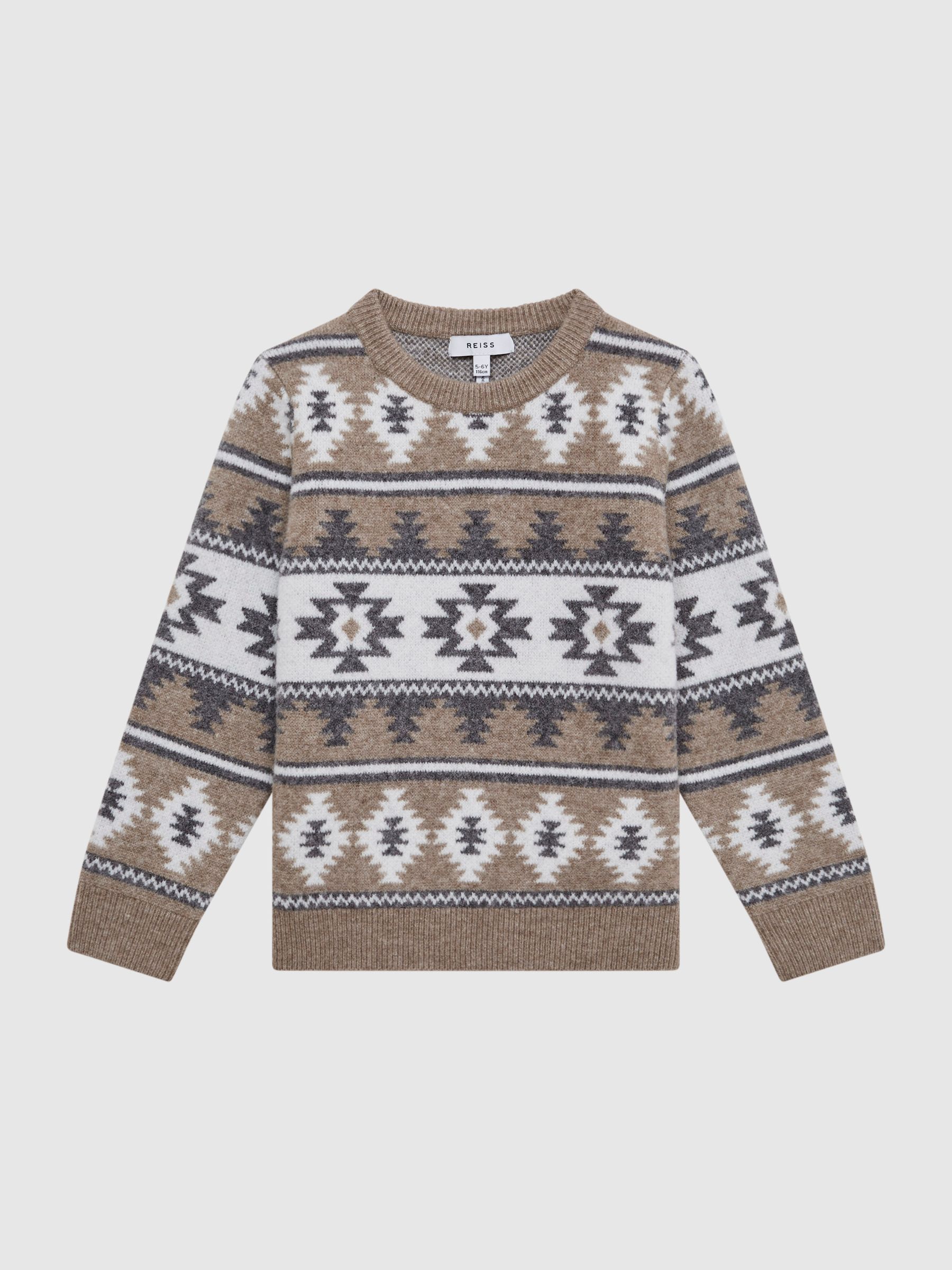 Senior Navajo-Jacquard Wool Blend Jumper in Toast Melange - Image 2 of 6