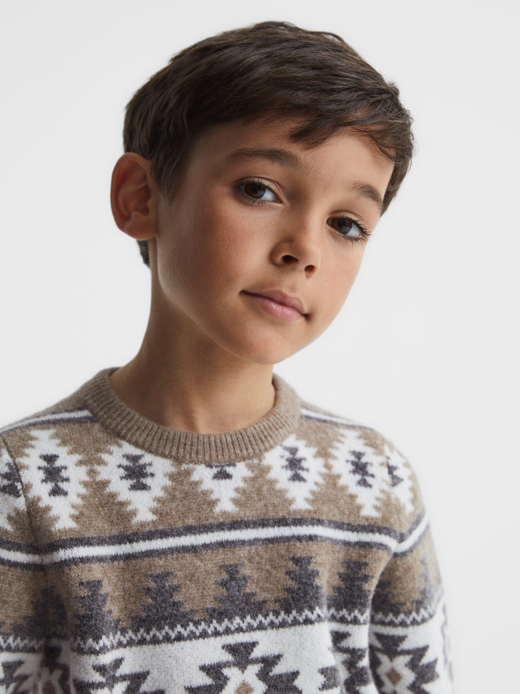 Senior Navajo-Jacquard Wool Blend Jumper in Toast Melange - Image 4 of 6
