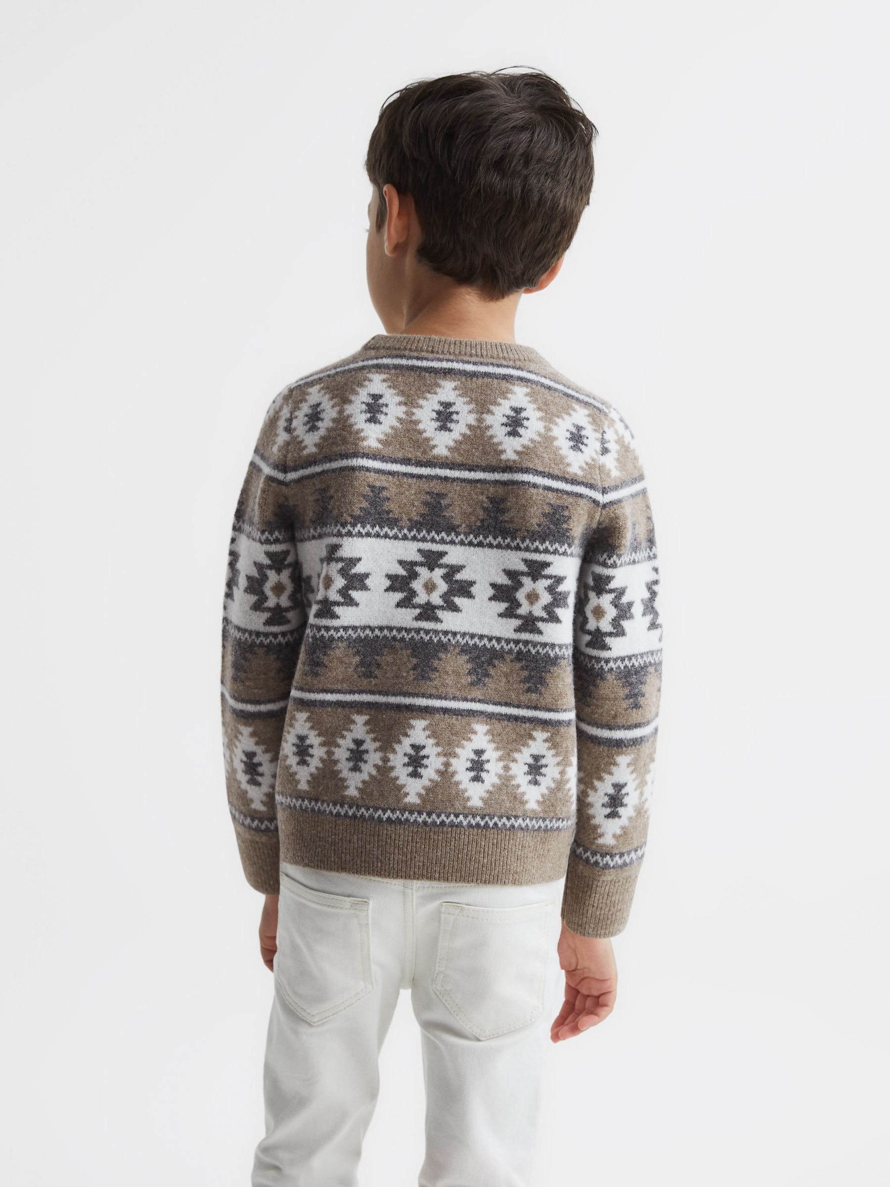 Senior Navajo-Jacquard Wool Blend Jumper in Toast Melange - Image 5 of 6