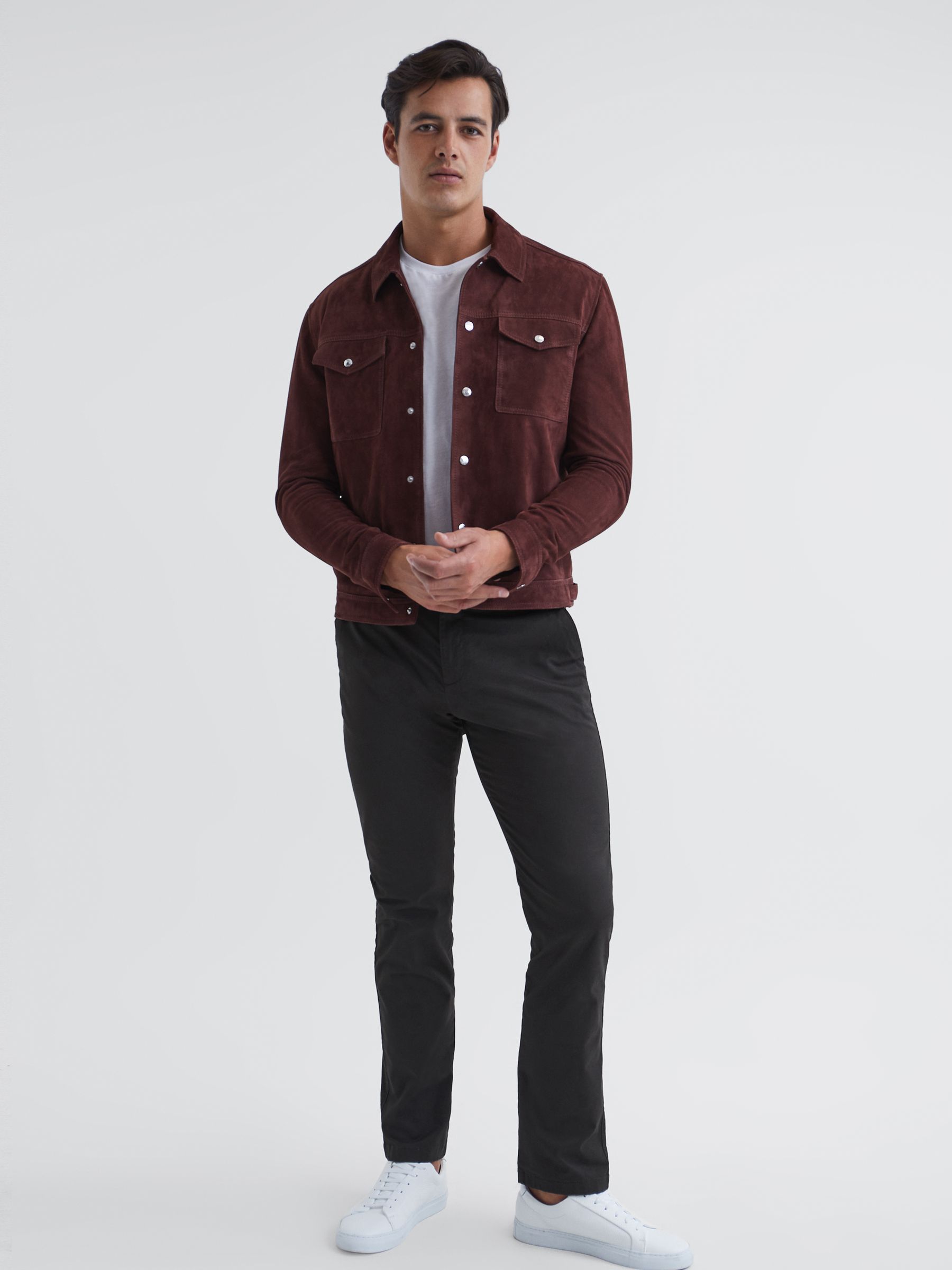 Washed Slim Fit Chinos in Charcoal - Image 1 of 6