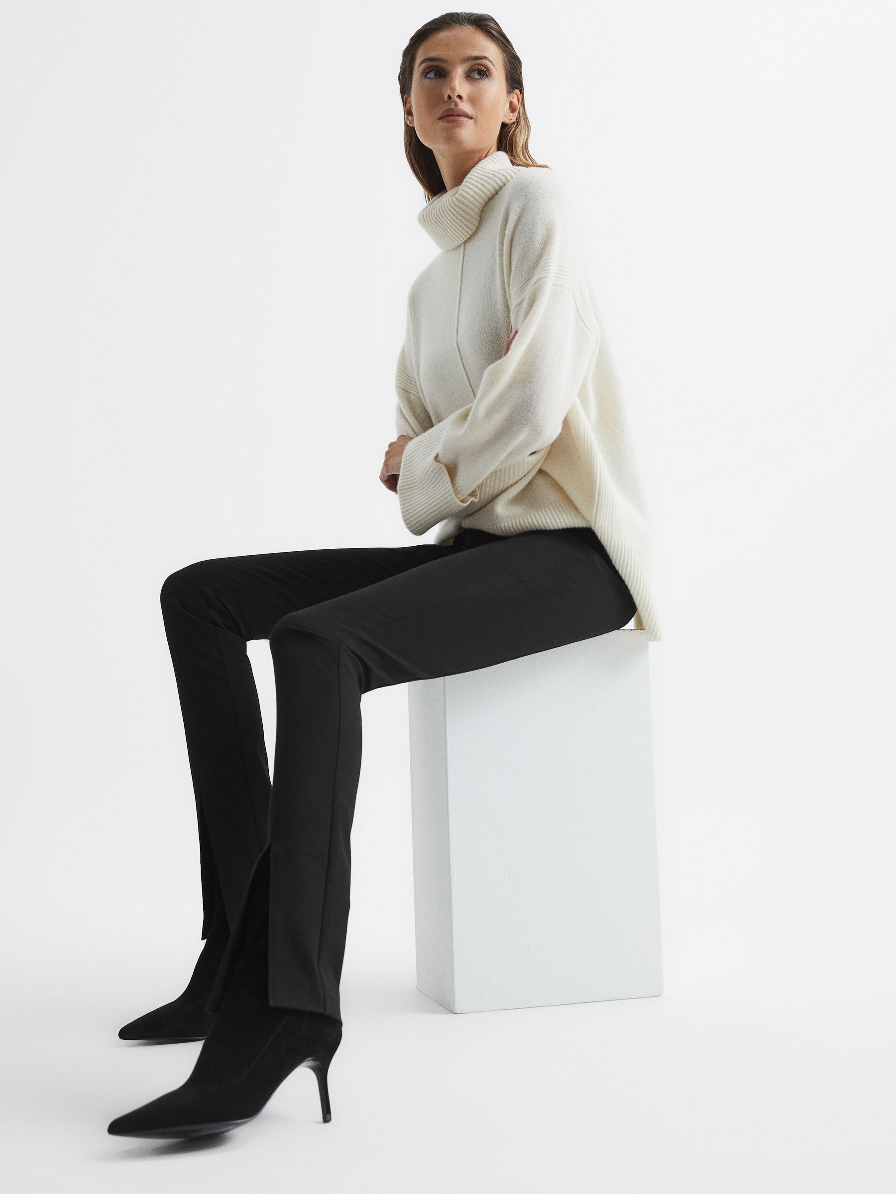 Pointed Kitten Heel Suede Boots in Black - Image 2 of 7