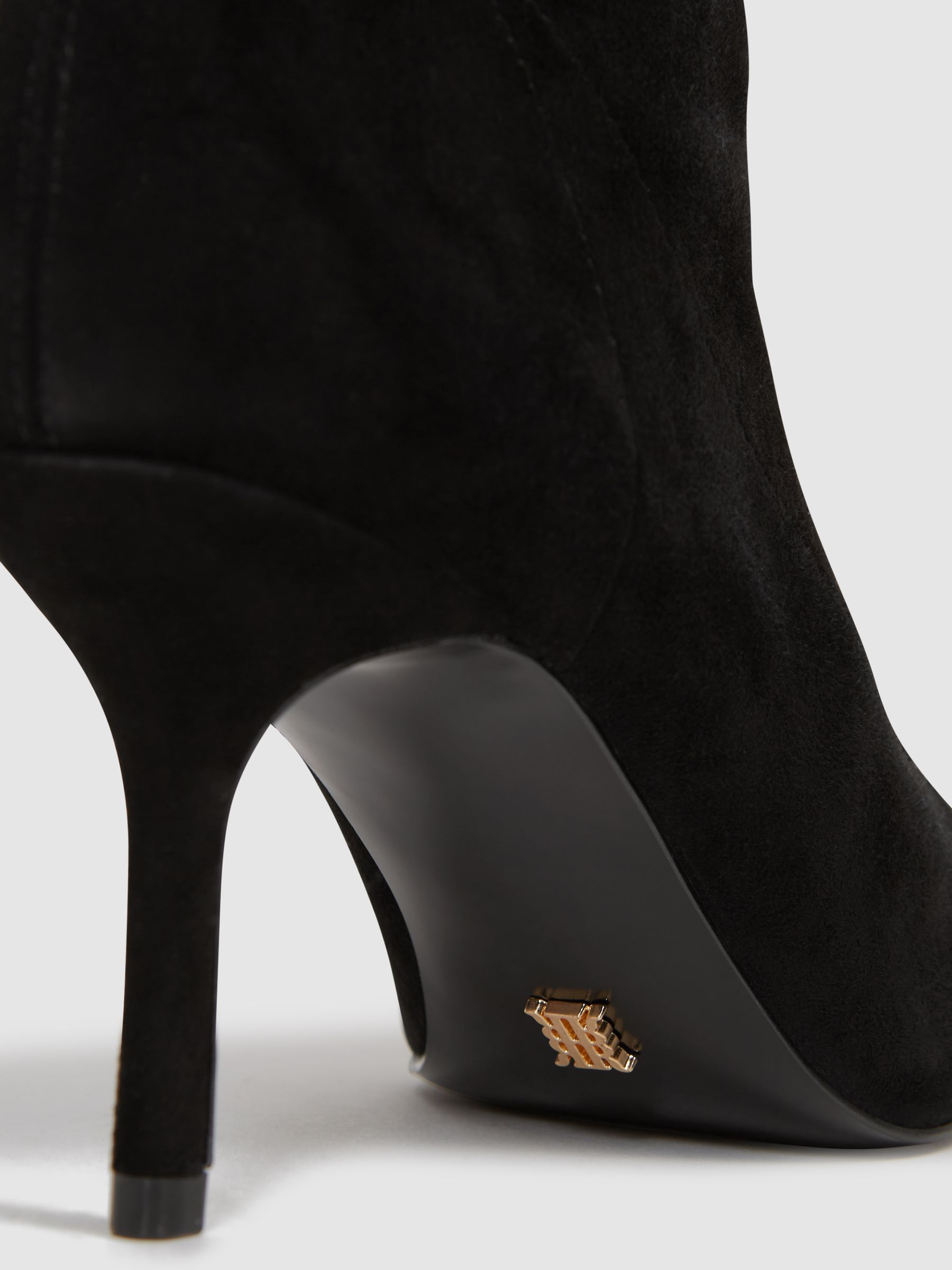 Pointed Kitten Heel Suede Boots in Black - Image 5 of 7