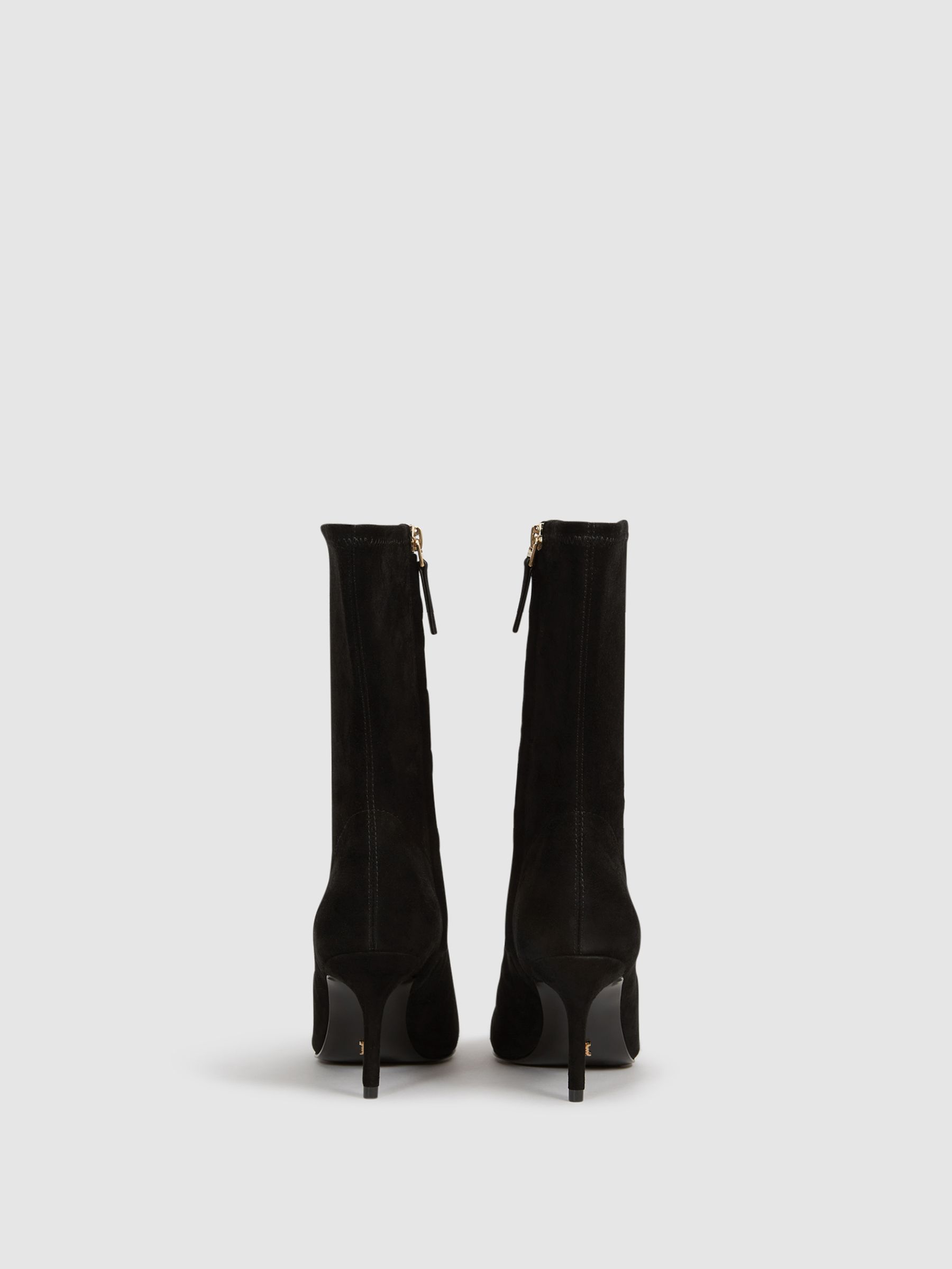 Pointed Kitten Heel Suede Boots in Black - Image 7 of 7