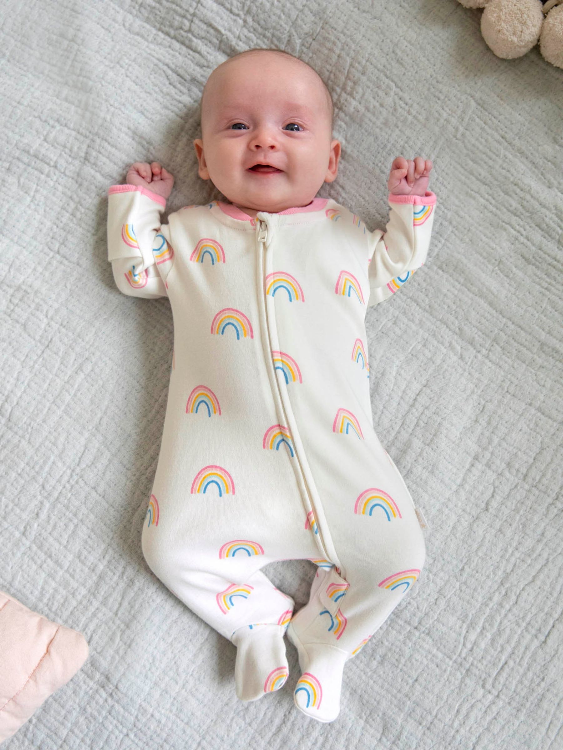 Cream Rainbow Print Zip Baby Sleepsuit - Image 1 of 6