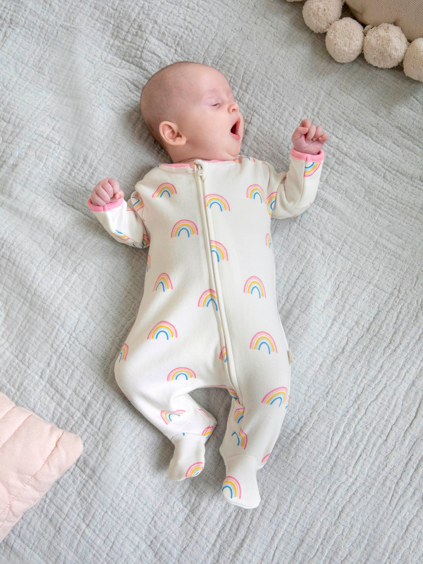 Cream Rainbow Print Zip Baby Sleepsuit - Image 2 of 6