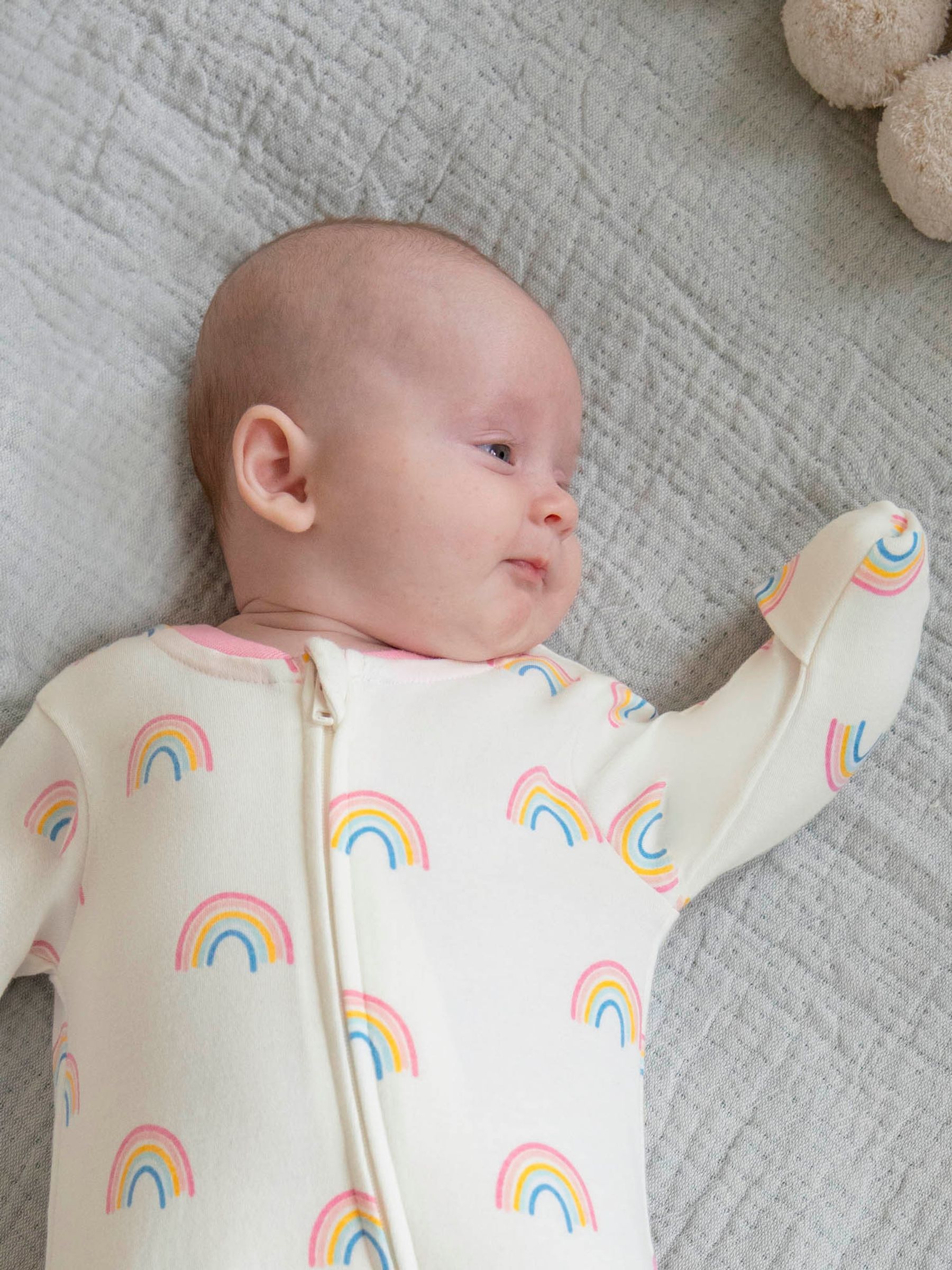 Cream Rainbow Print Zip Baby Sleepsuit - Image 3 of 6