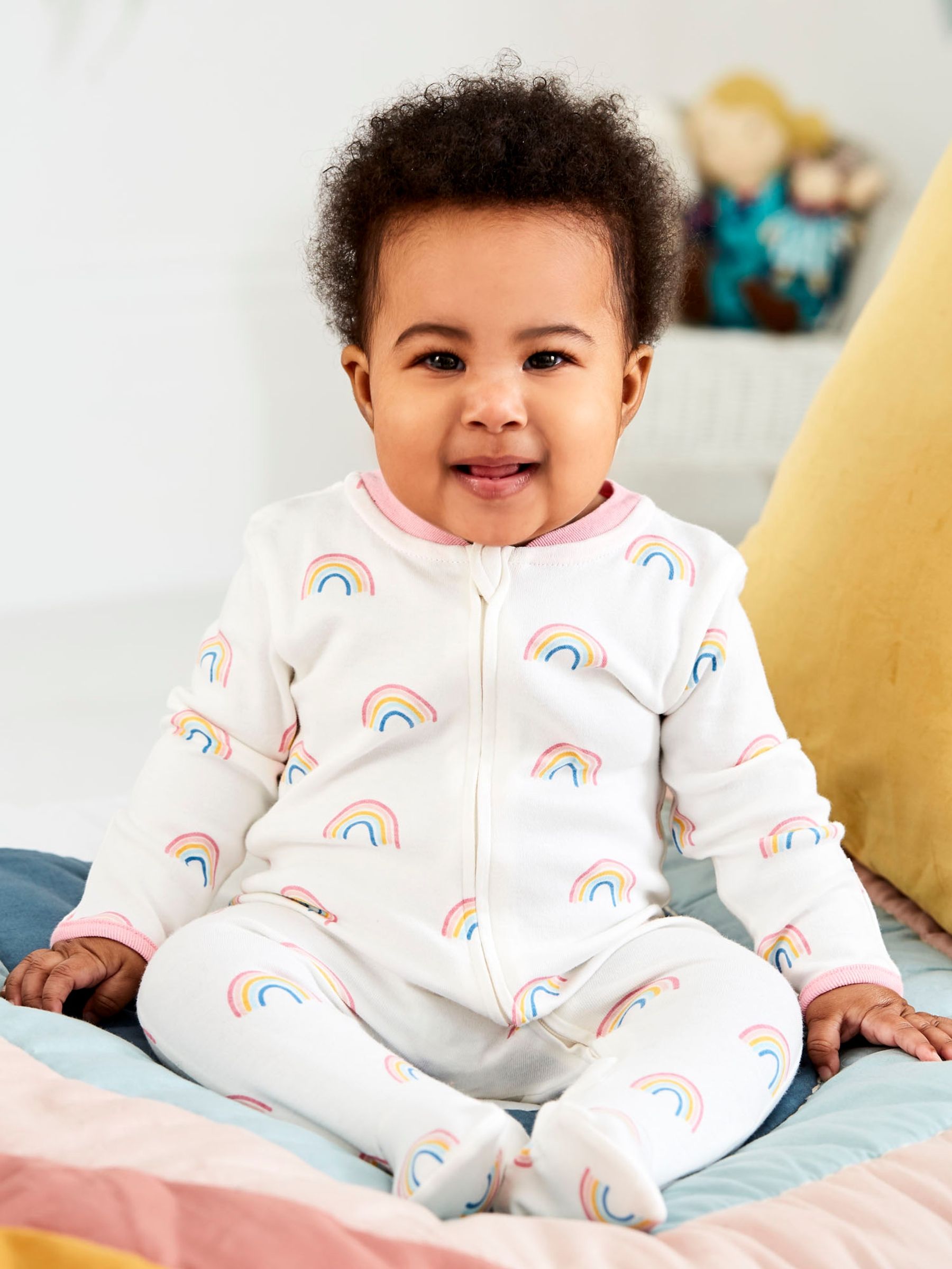 Cream Rainbow Print Zip Baby Sleepsuit - Image 4 of 6