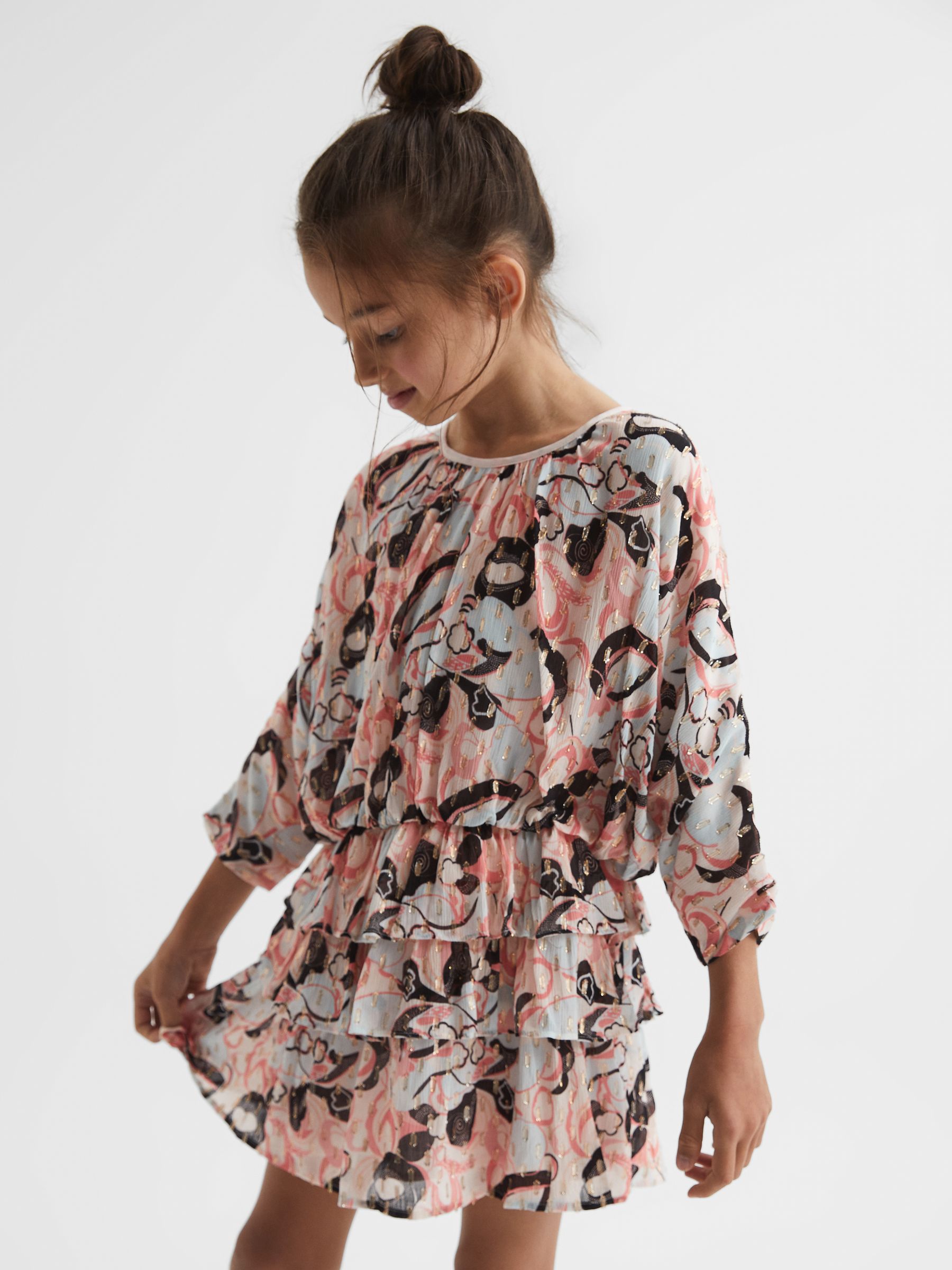 4-9 yrs Printed Ruffle Dress in Blue Print - Image 1 of 6