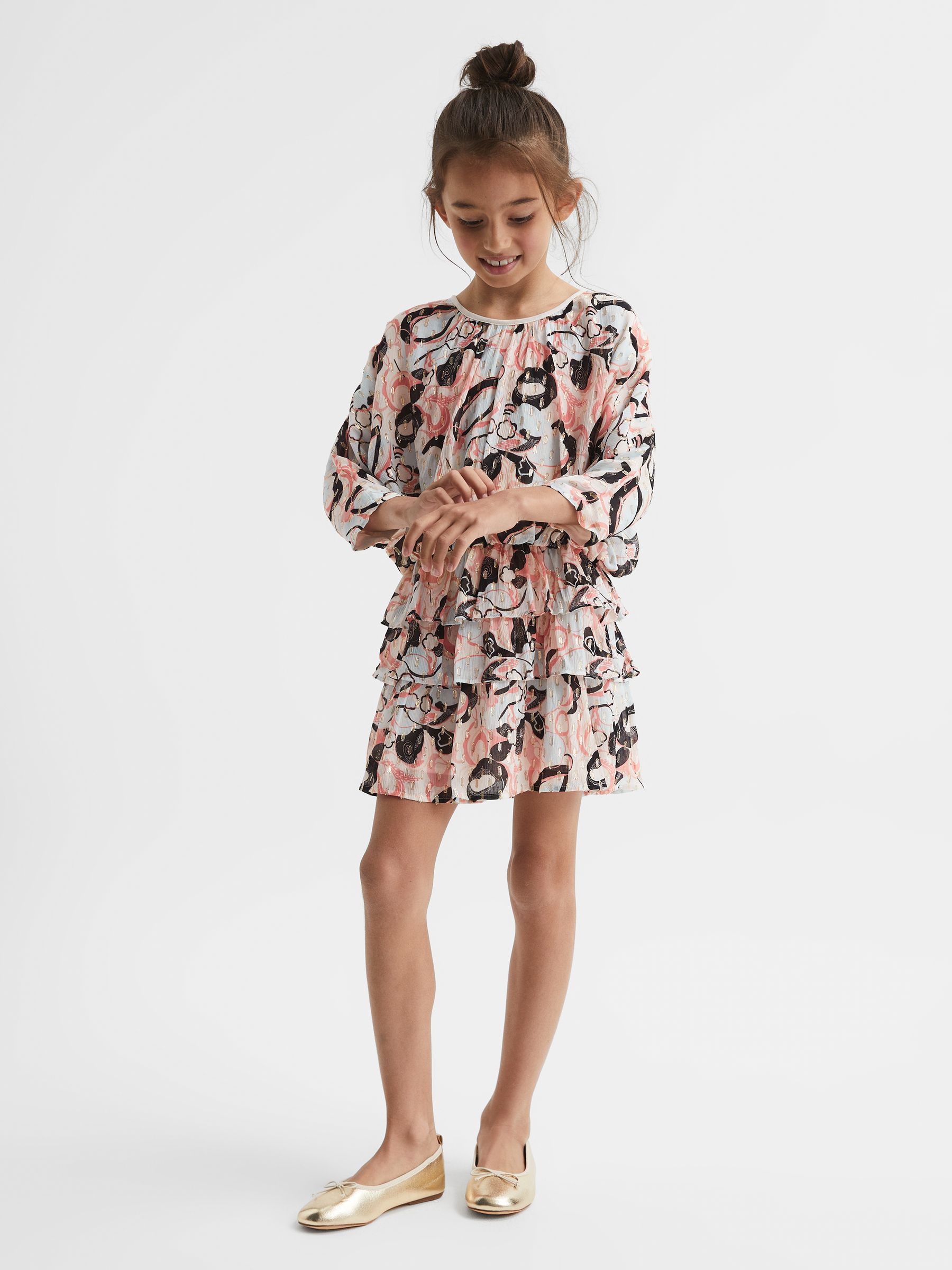 4-9 yrs Printed Ruffle Dress in Blue Print - Image 3 of 6