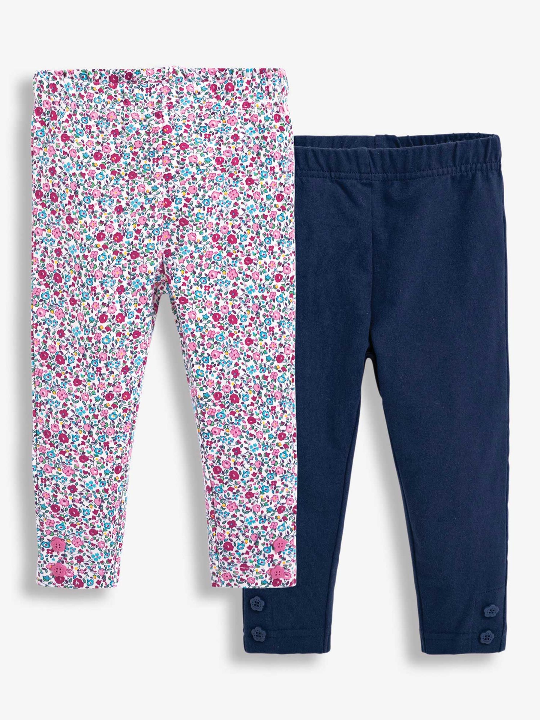 Pink Ditsy & Navy Blue Girls' 2-Pack Leggings - Image 1 of 2