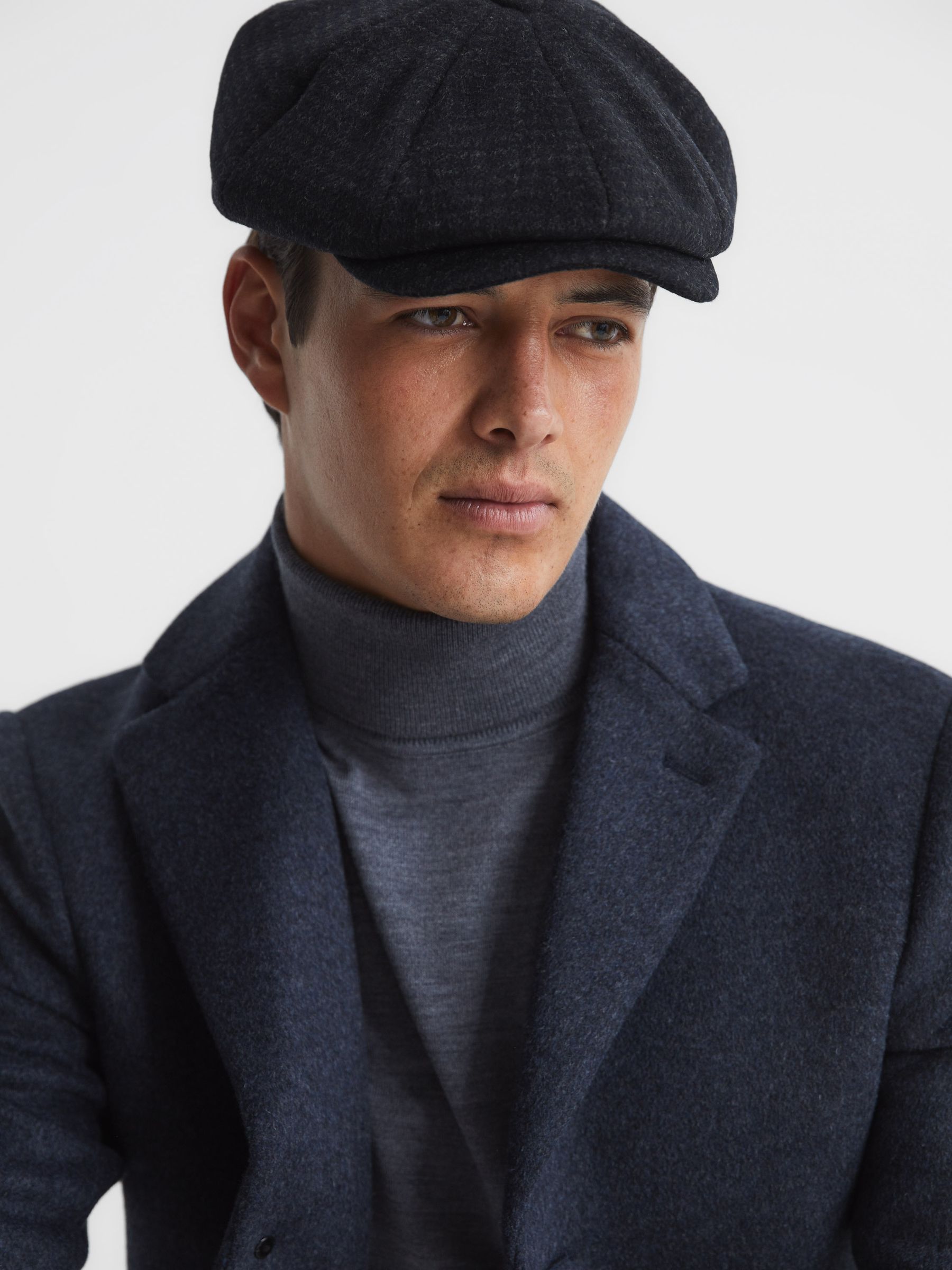 Wool Baker Boy Cap in Navy - Image 2 of 4