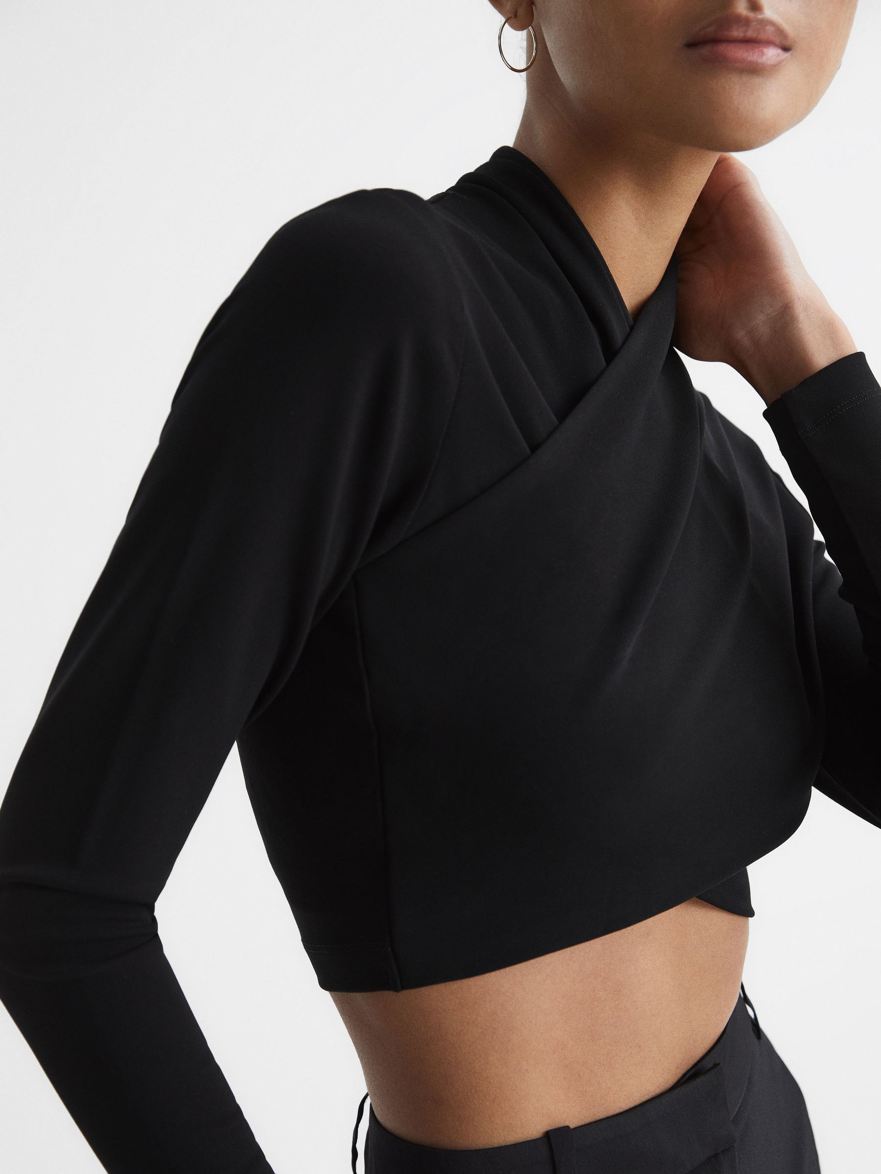 Cross Front Crop Top in Black - Image 4 of 6
