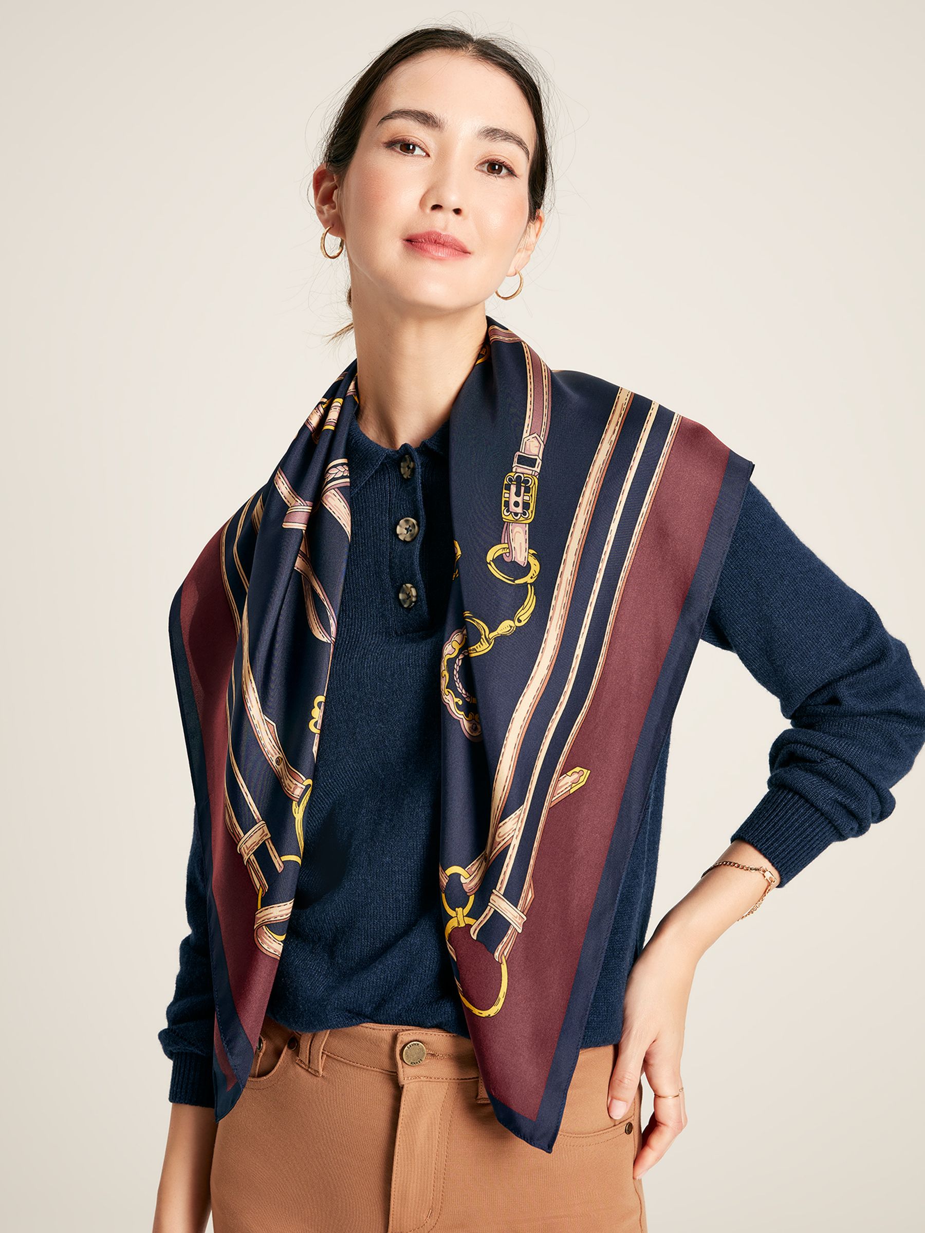 Bloomfield Navy Printed Silk Square Scarf - Image 1 of 6