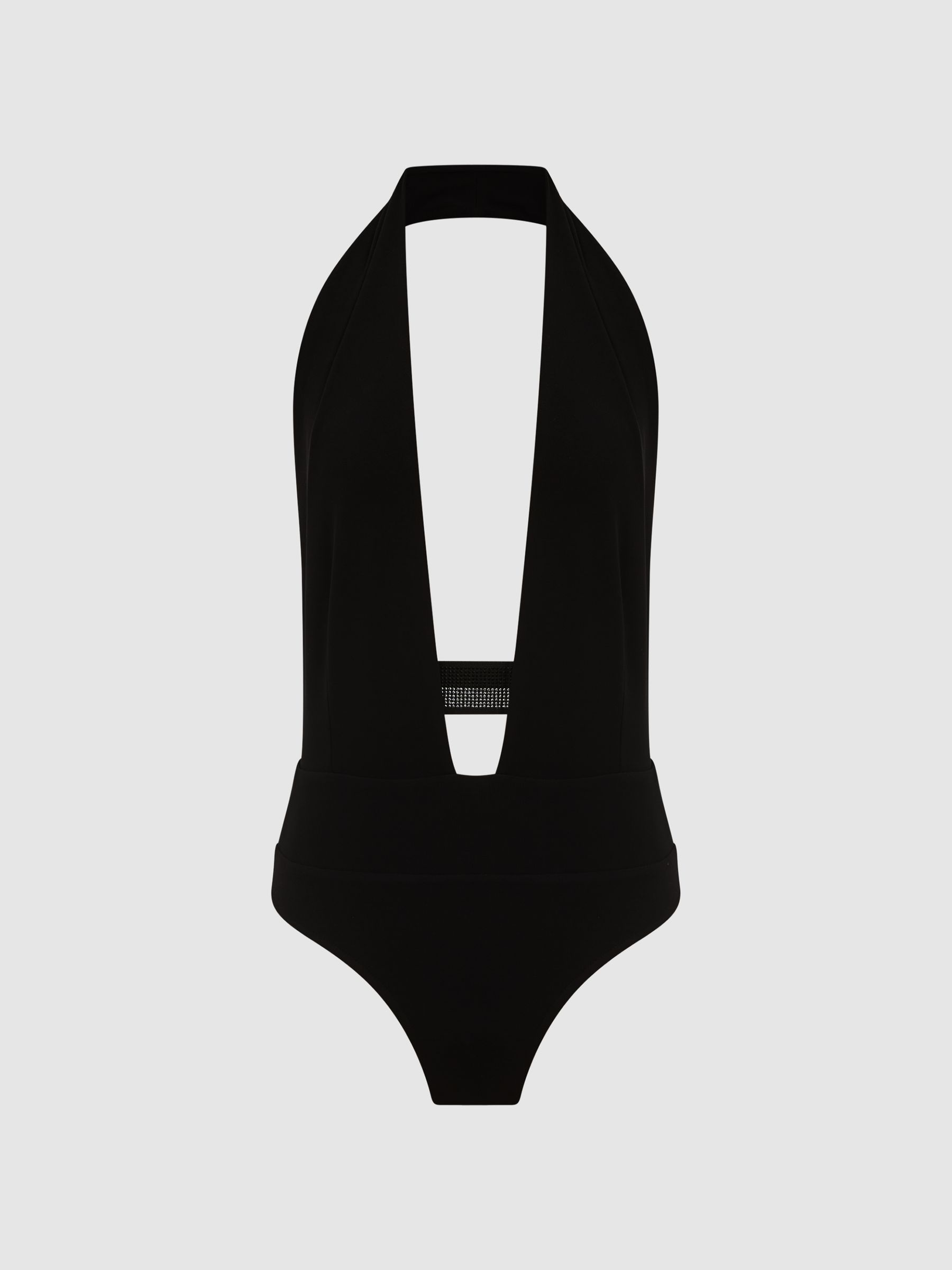 Diamante-Embellished Plunge-Neck Bodysuit in Black - Image 2 of 7