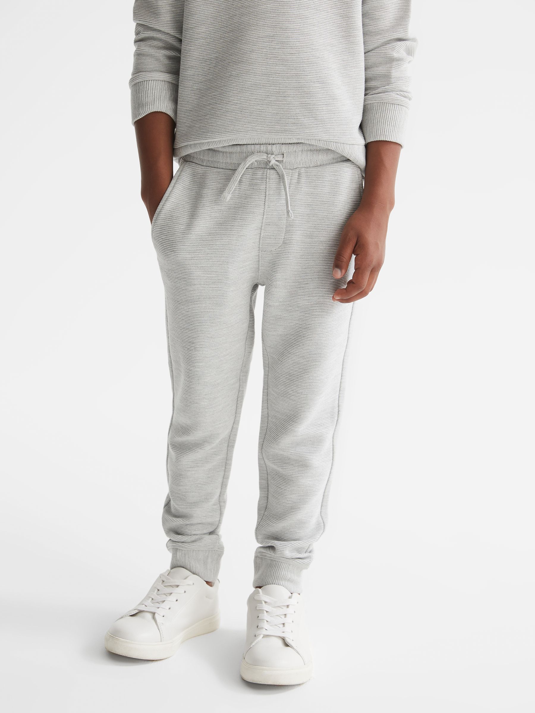 Senior Ribbed Jersey Joggers in Grey - Image 1 of 8