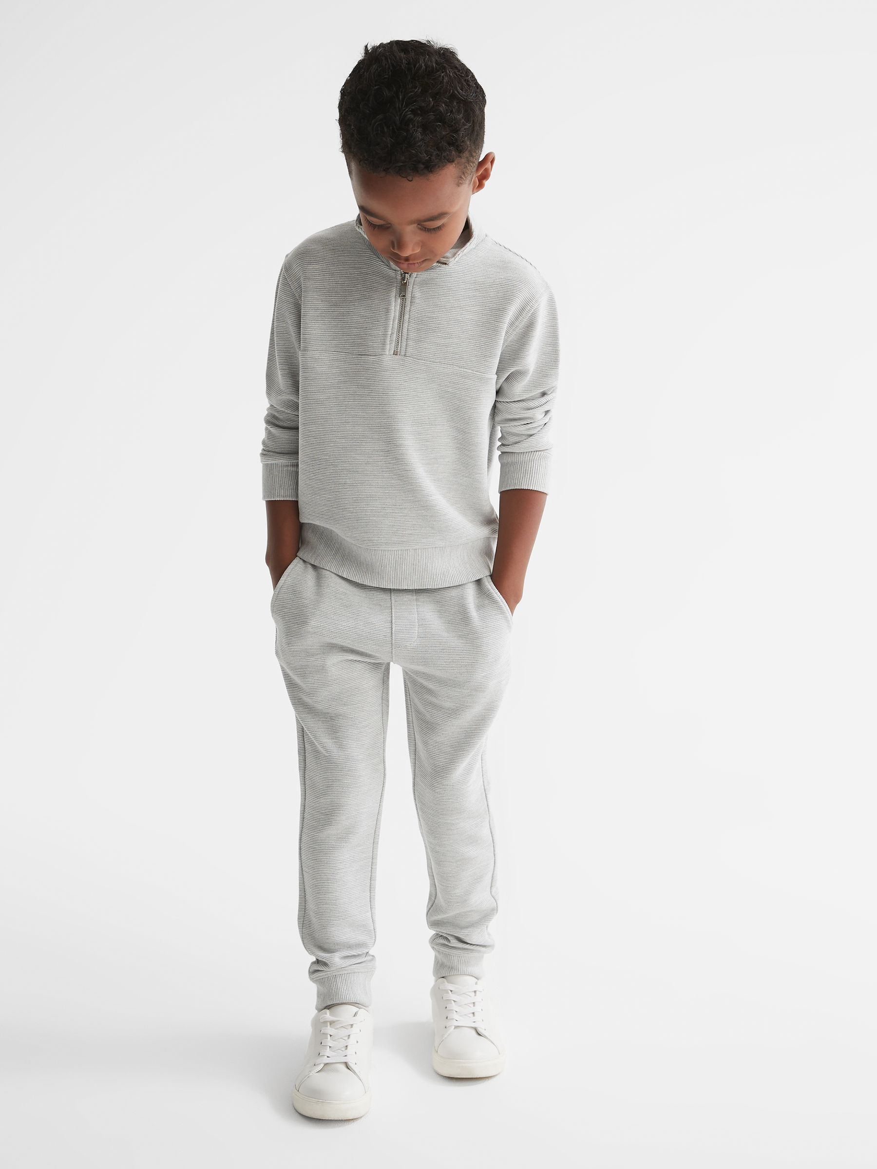 Senior Ribbed Jersey Joggers in Grey - Image 3 of 8