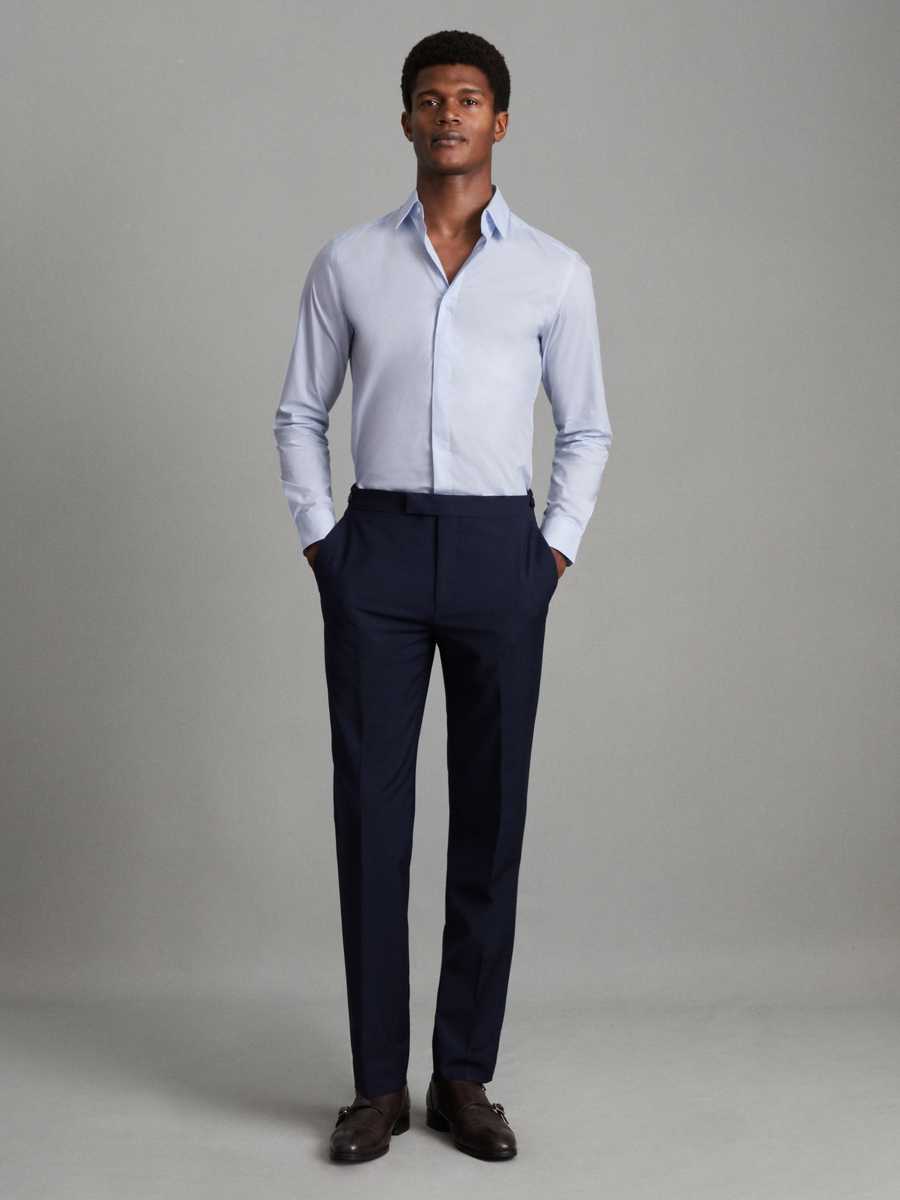 Slim Fit Cotton Blend Shirt in Blue - Image 12 of 22