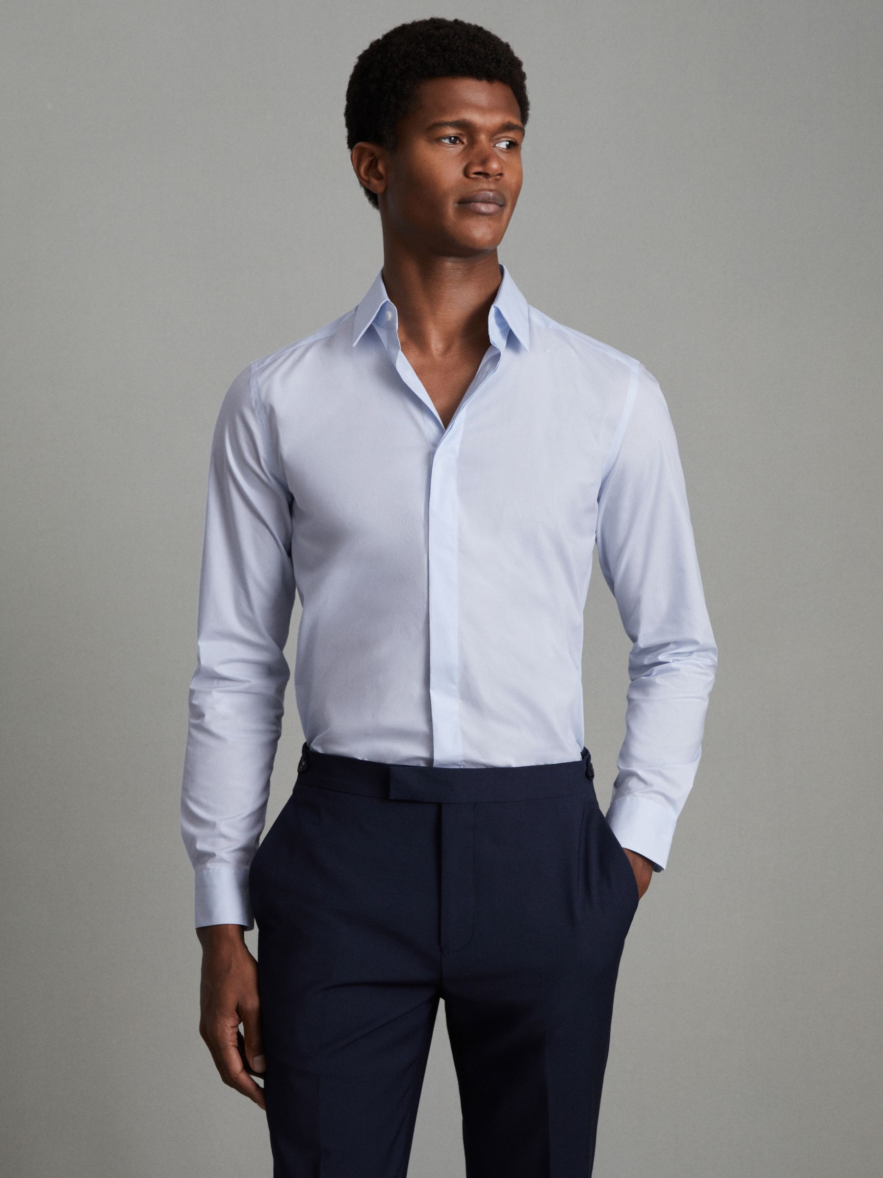 Slim Fit Cotton Blend Shirt in Blue - Image 13 of 22